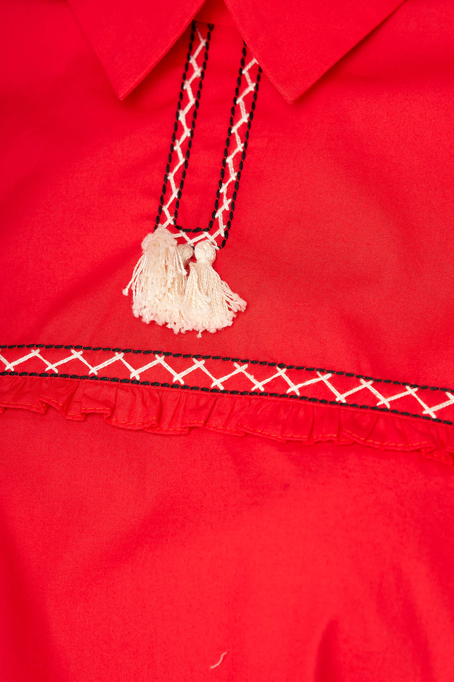 Piros casual bojtos bő szabású női blúz rugalmatlan pamutból 4 - StarShinerS.hu