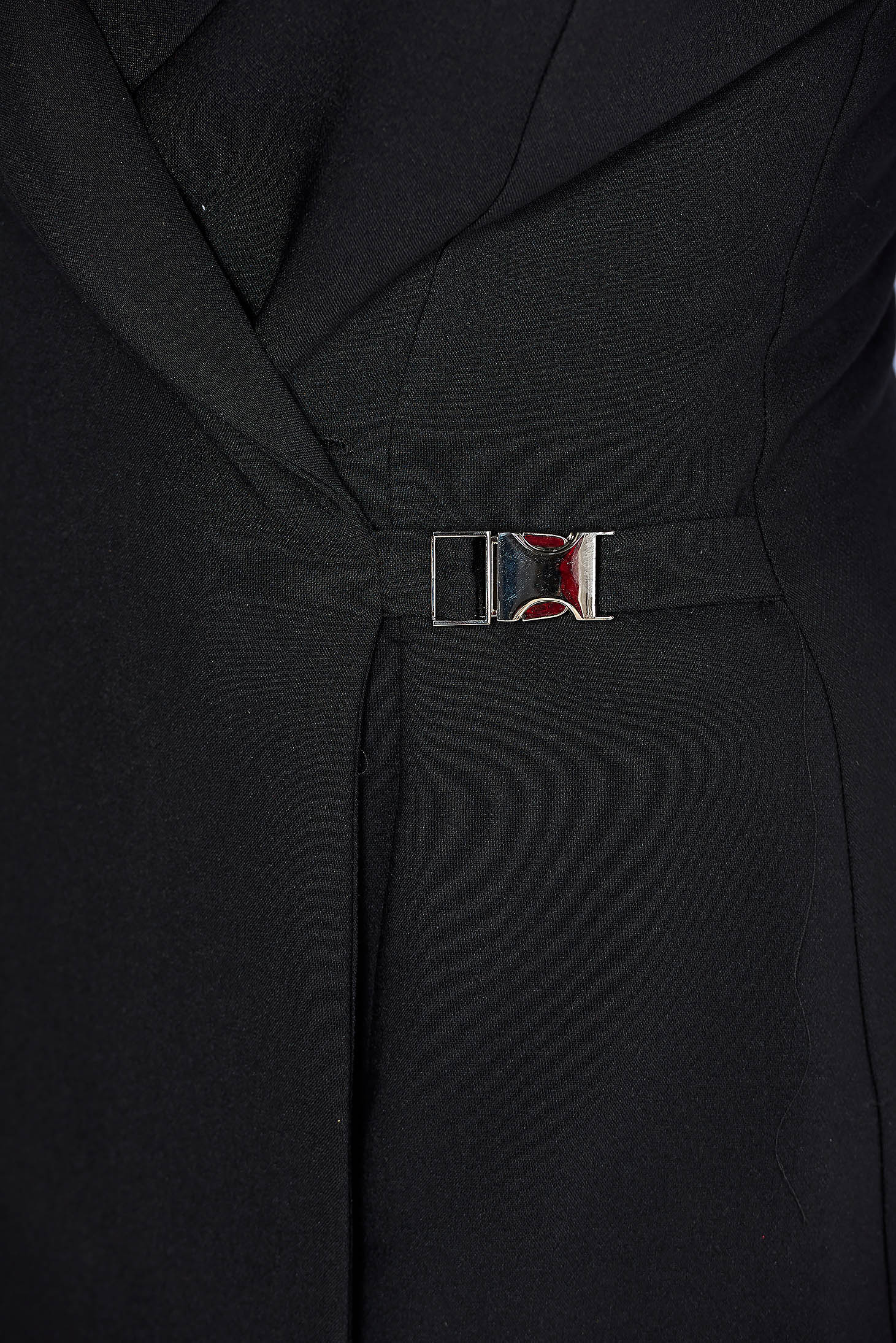 Fekete zakó tipusú a-vonalú elegáns ruha enyhén elasztikus szövet belső béléssel 4 - StarShinerS.hu