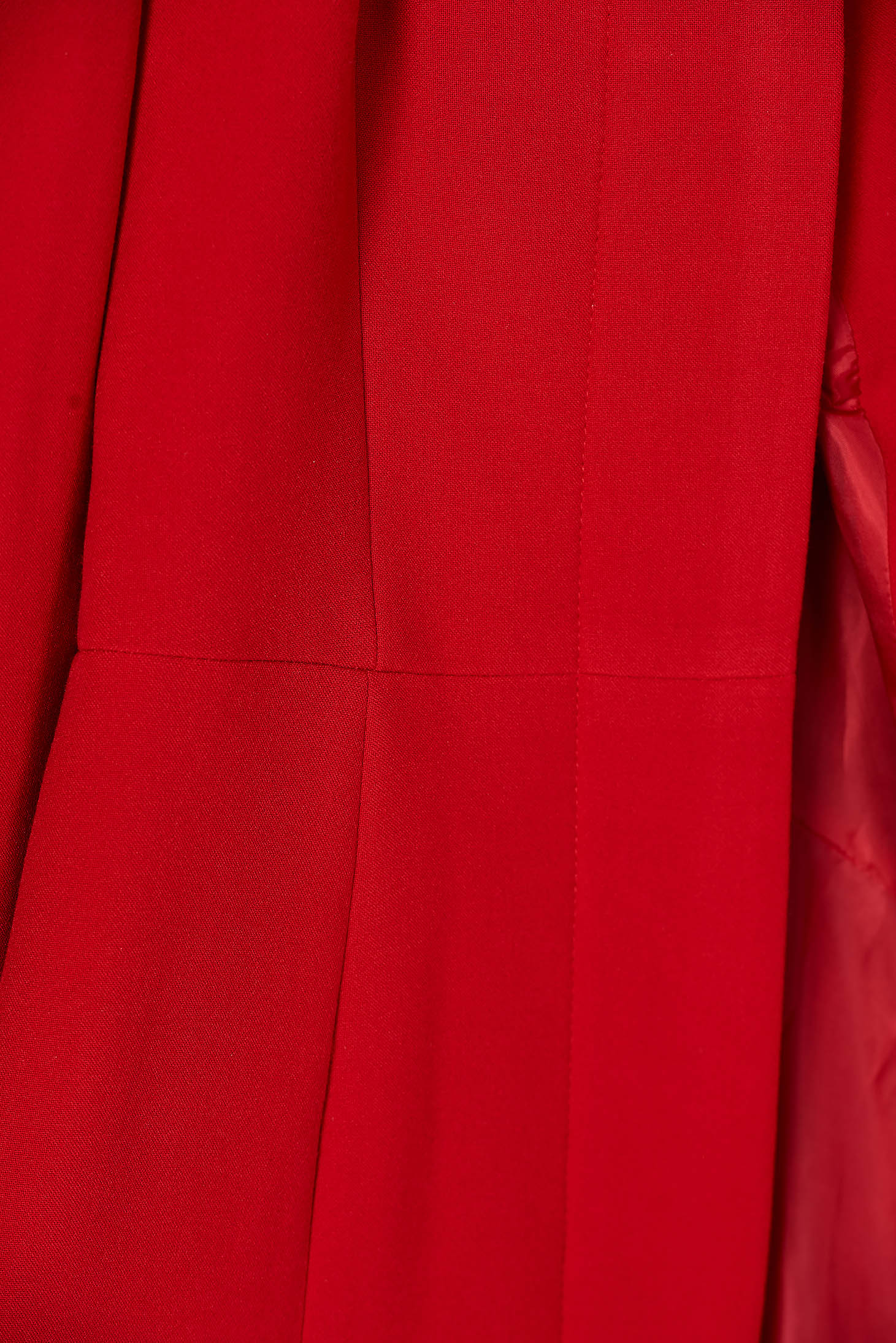 Piros irodai ballonkabát egyenes enyhén elasztikus szövet belső béléssel övvel ellátva 4 - StarShinerS.hu