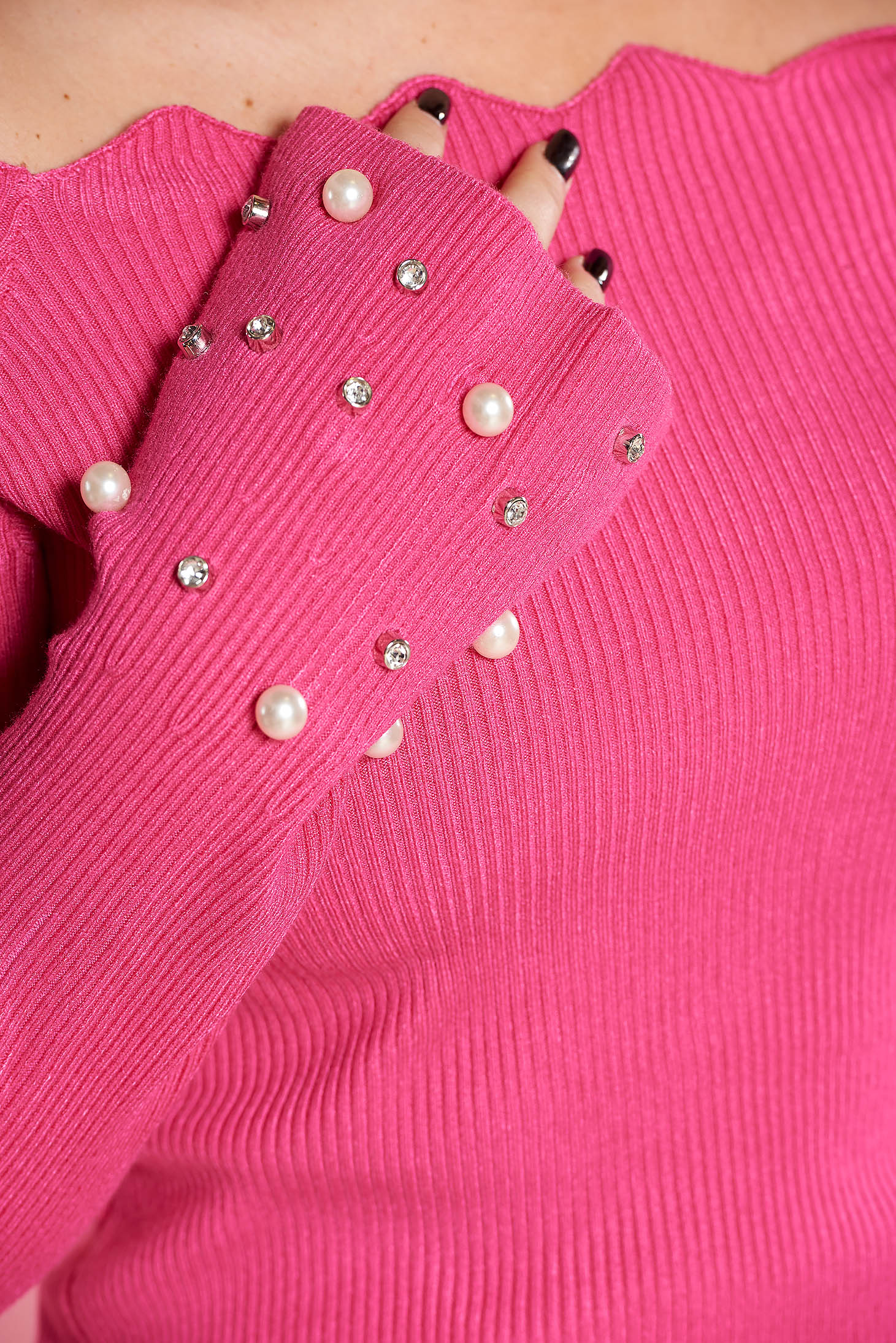Pink SunShine casual pulóver szűk szabás kötött anyag gyöngy díszítéssel 4 - StarShinerS.hu