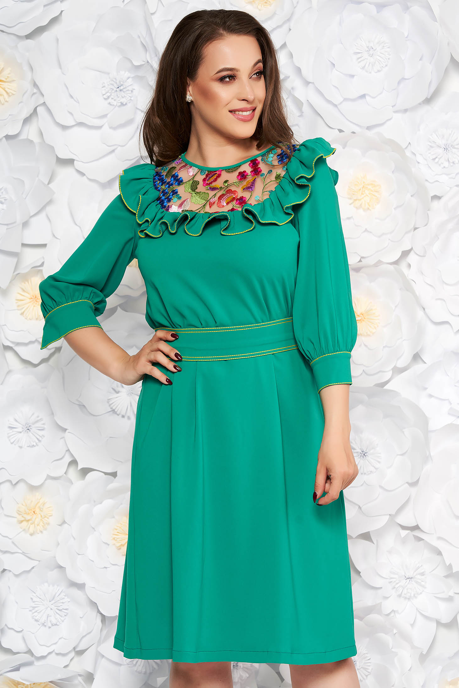 Zöld LaDonna elegáns bő szabású ruha enyhén rugalmas szövetből