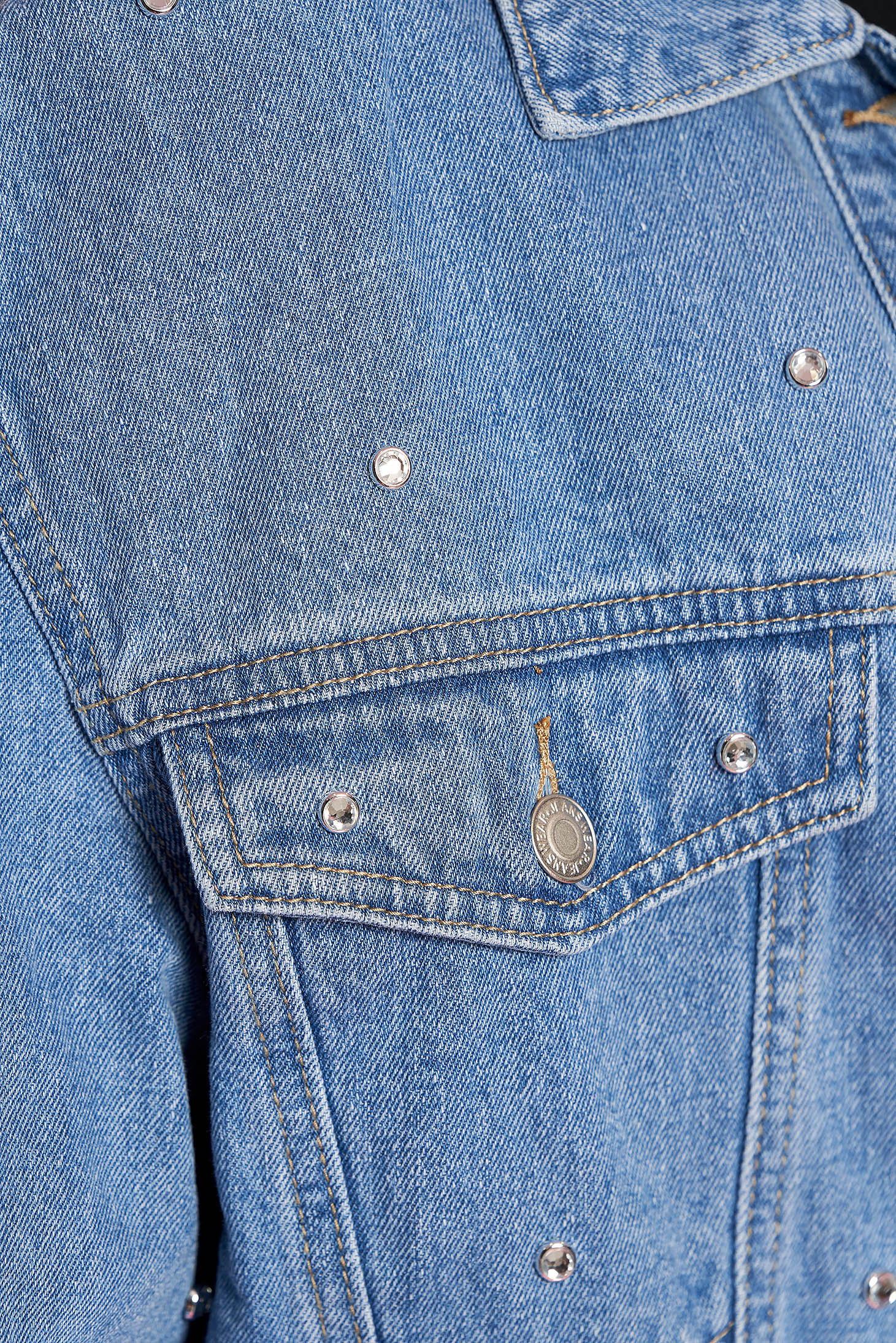 Rövid kék SunShine dzseki casual farmerarnyagból strassz köves díszítéssel elől zsebekkel 4 - StarShinerS.hu