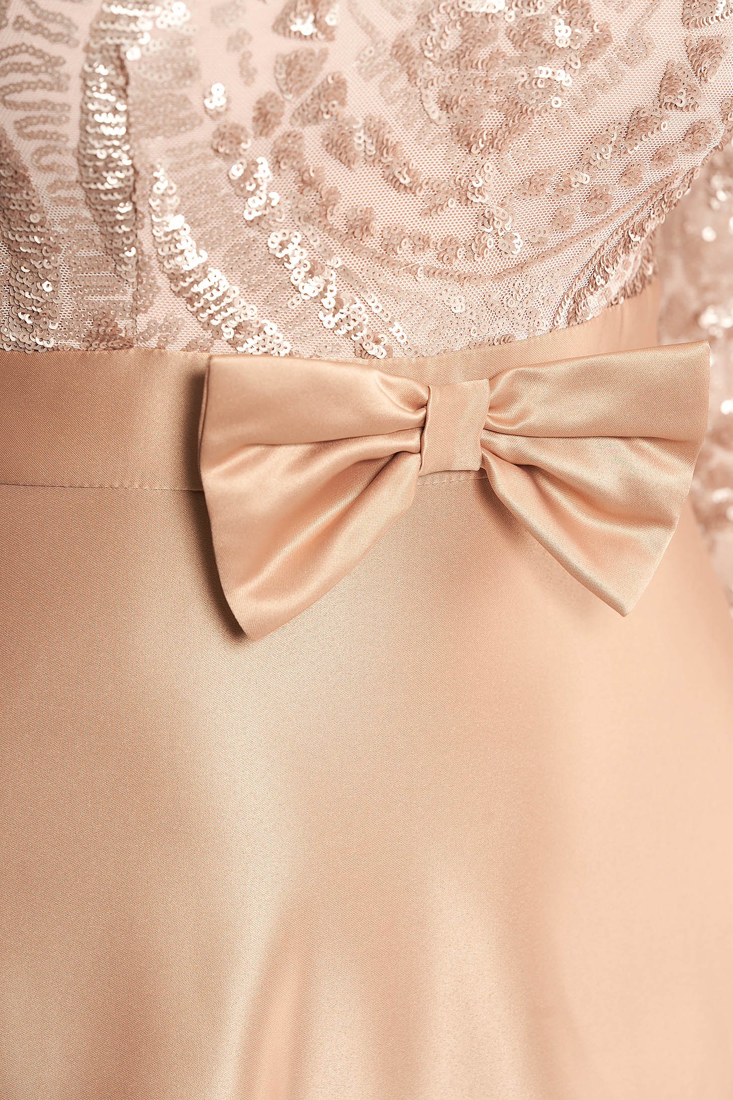 Cream occasional dress with bow flaring cut with sequin embellished details 4 - StarShinerS.com