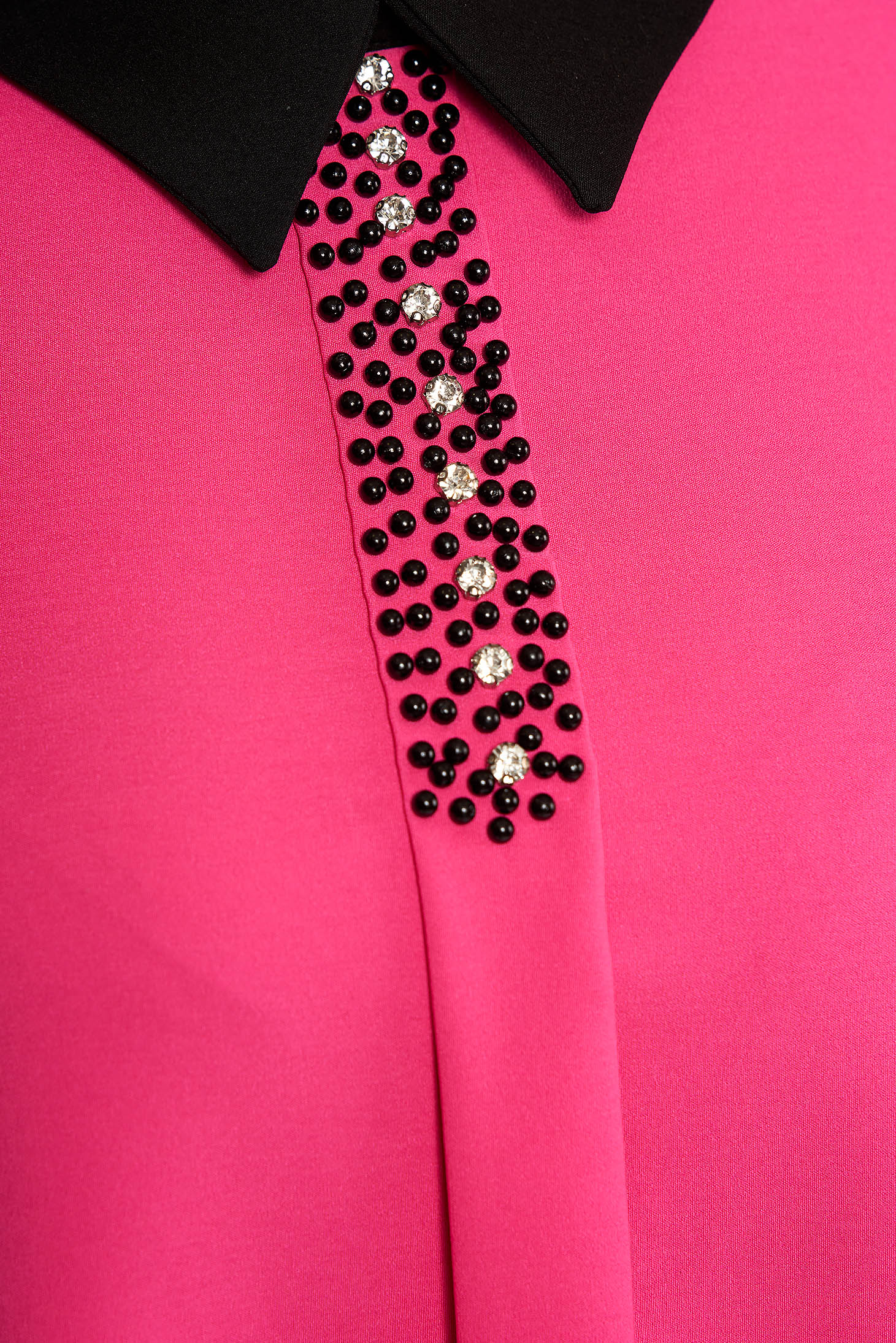 Pink elegáns midi bő szabású ruha finom tapintású anyag zsebes gyöngyös díszítés 5 - StarShinerS.hu