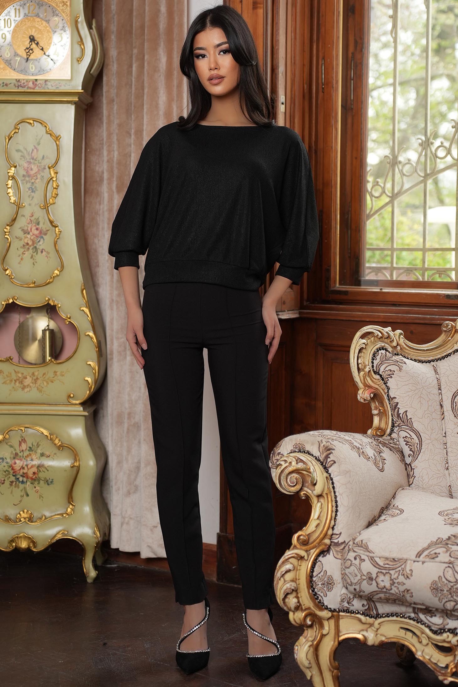 Bluza dama din lurex neagra cu maneci cazute si croi larg - StarShinerS 2 - StarShinerS.ro