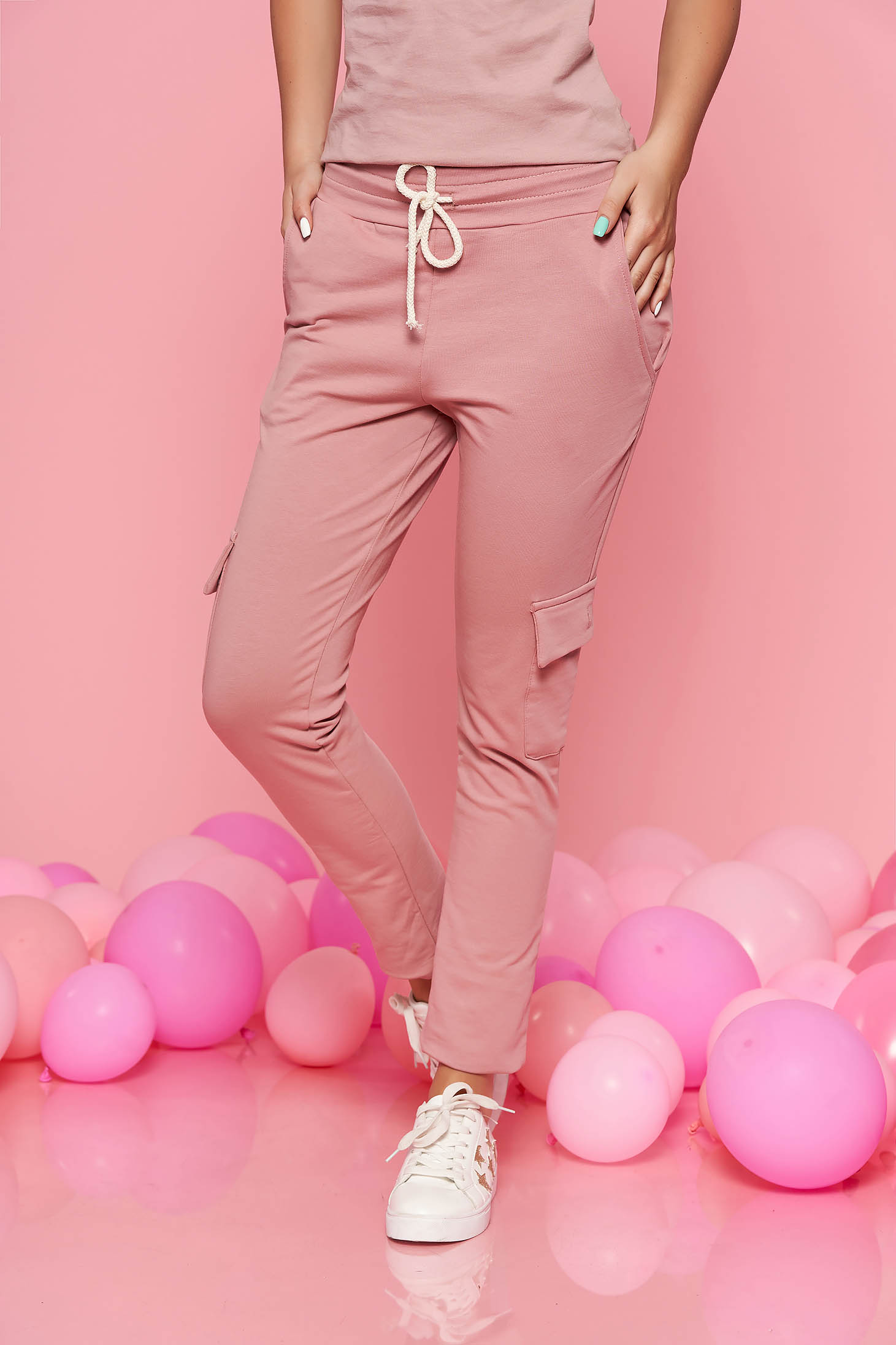 Rózsaszínű SunShine casual nadrág derékban rugalmas zsebes enyhén elasztikus pamut 5 - StarShinerS.hu
