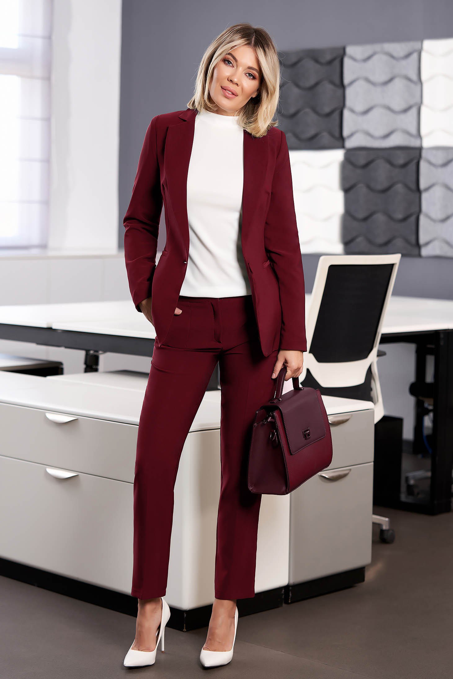 StarShinerS burgundy jacket with inside lining office from non elastic fabric arched cut 3 - StarShinerS.com