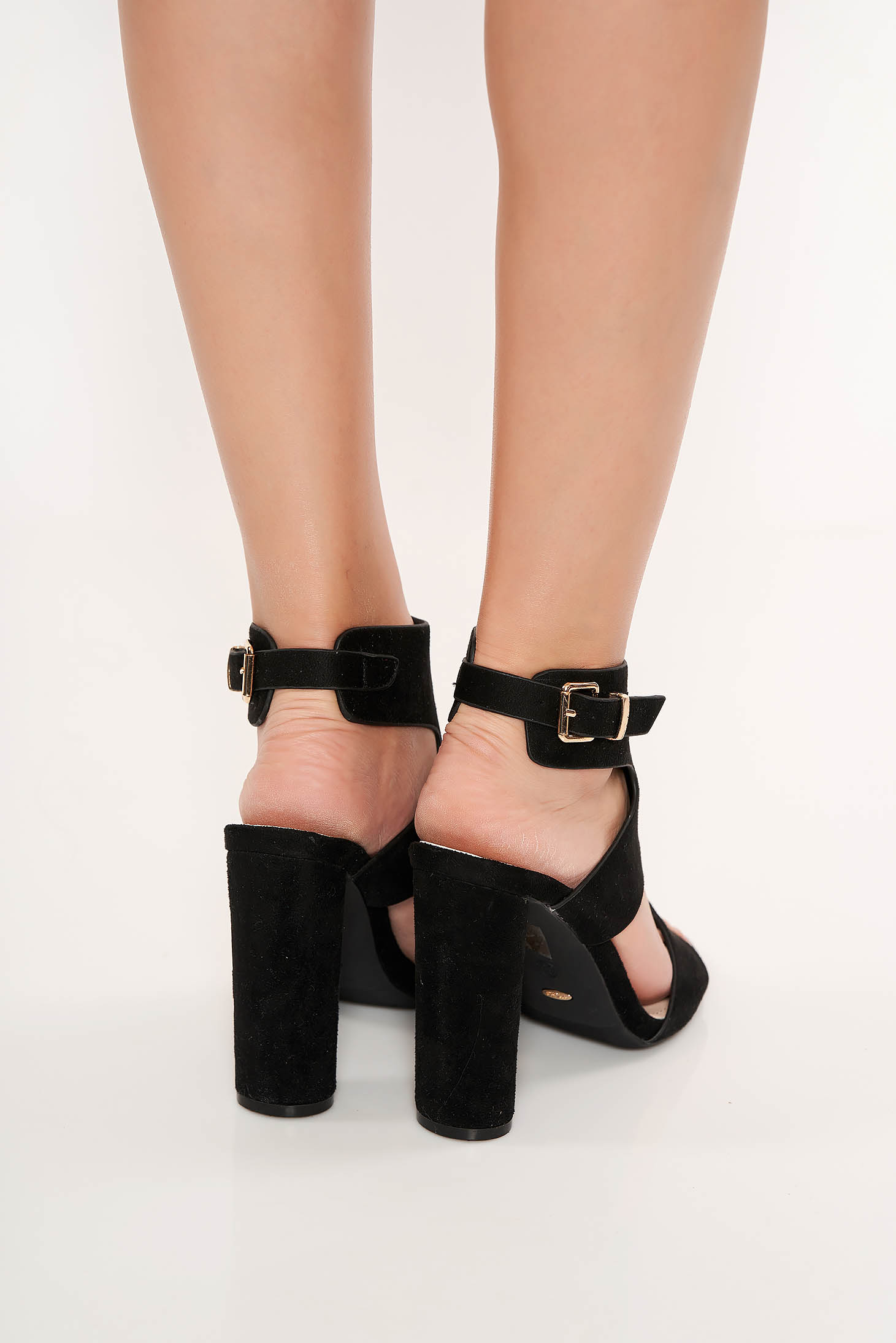 Sandale negre elegante cu toc inalt gros din piele ecologica 3 - StarShinerS.ro