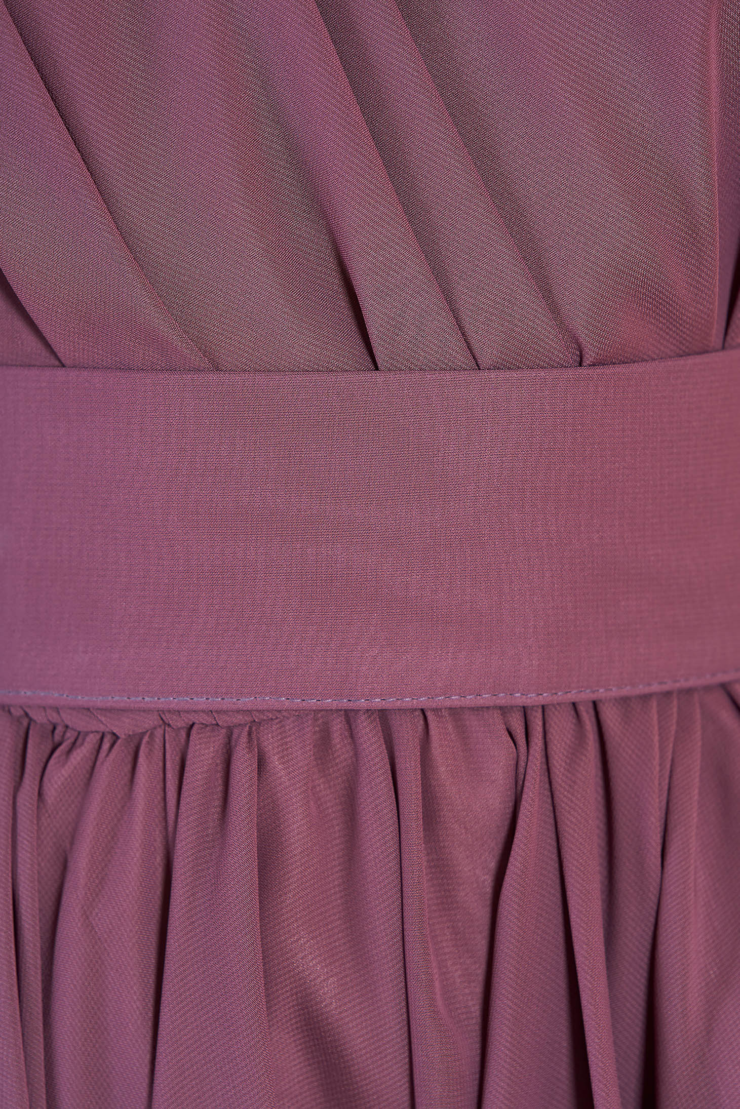 Ana Radu luxurious purple dress from veil fabric with inside lining cloche accessorized with tied waistband 4 - StarShinerS.com