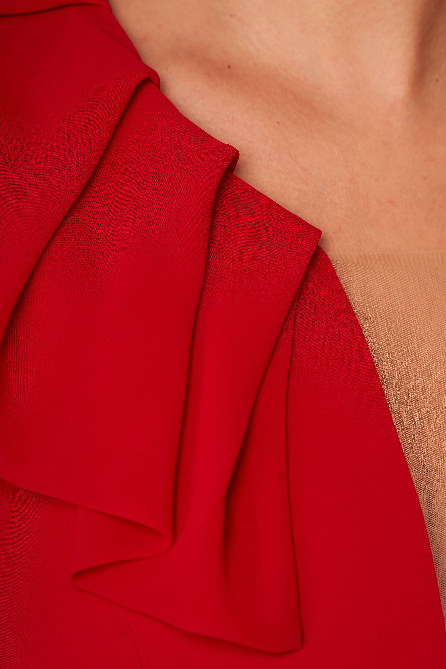 Piros fodros ruha v-dekoltázzsal muszlinból 4 - StarShinerS.hu