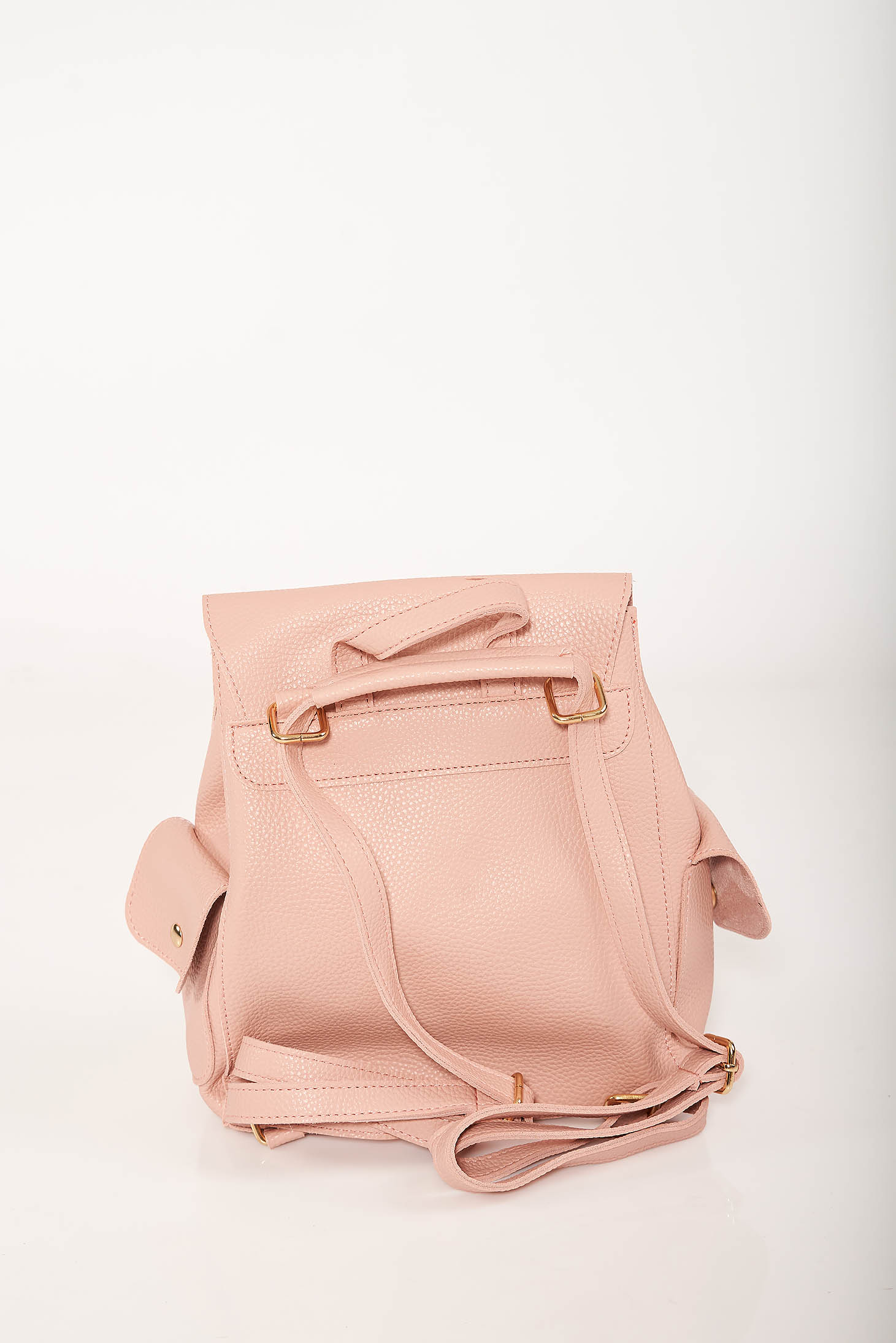 Casual pink backpacks from faux leather with lateral pockets and adjustable straps 3 - StarShinerS.com