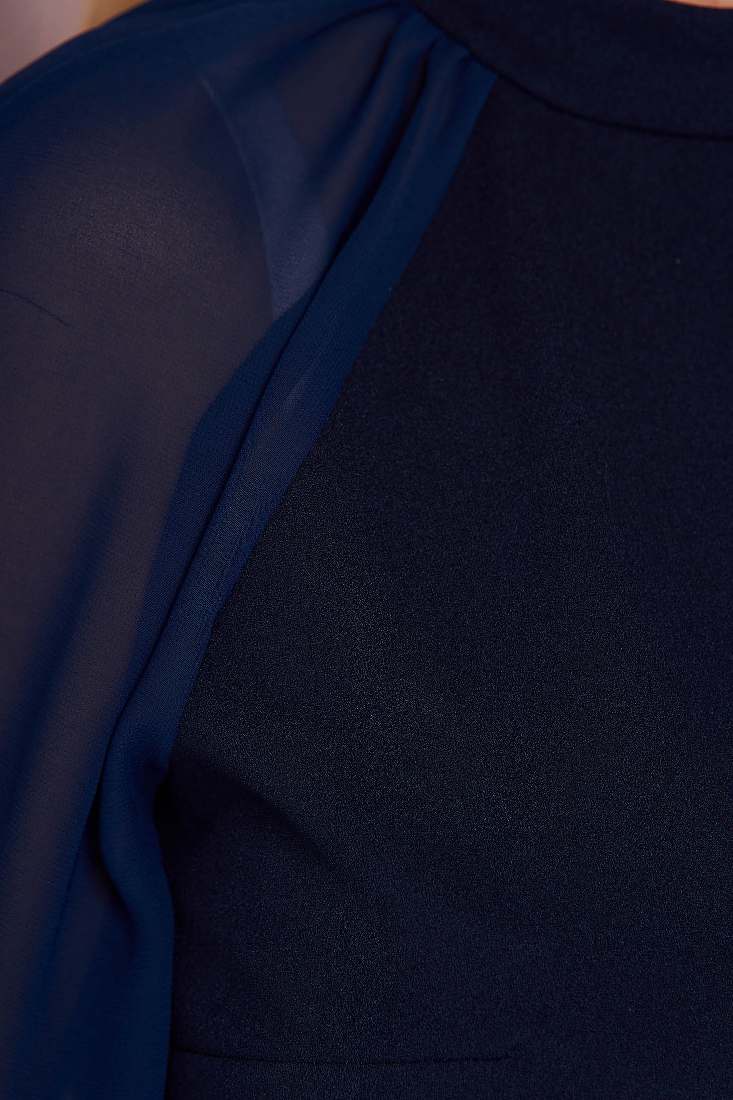 Bluza dama din crep bleumarin mulata cu maneci din voal bufante - StarShinerS 4 - StarShinerS.ro