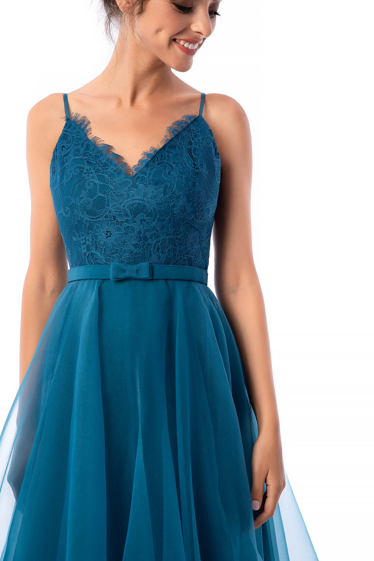Long turquoise tulle dress with ruffle - Ana Radu 3 - StarShinerS.com