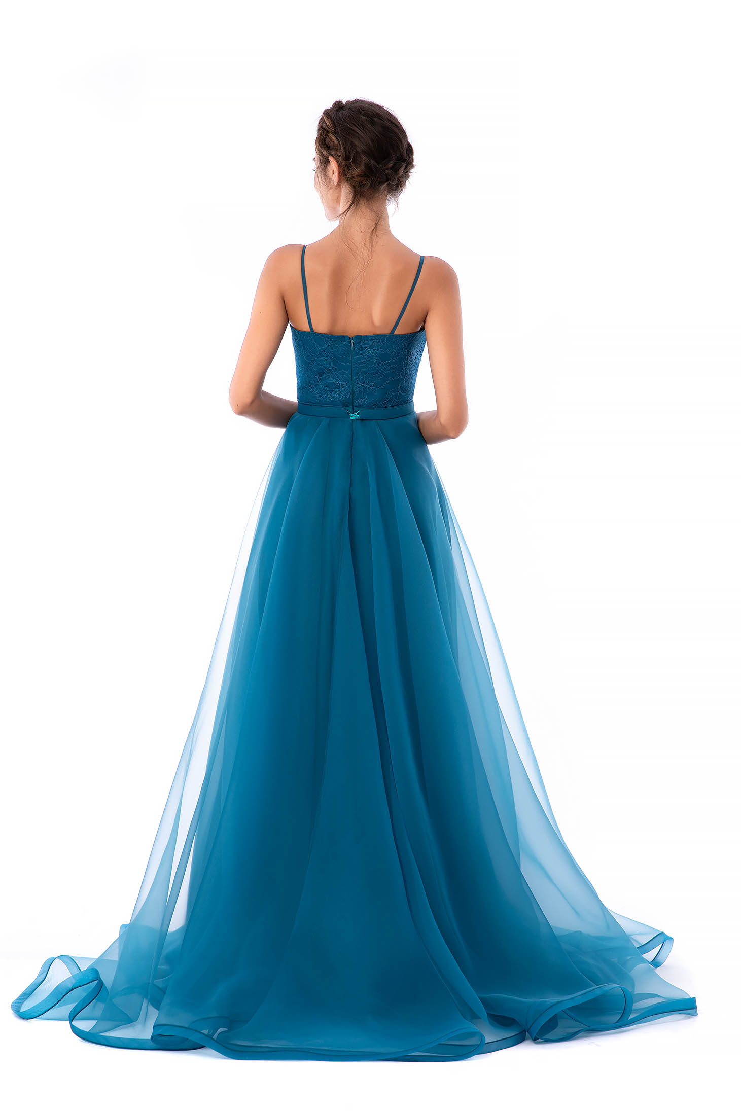 Long turquoise tulle dress with ruffle - Ana Radu 2 - StarShinerS.com