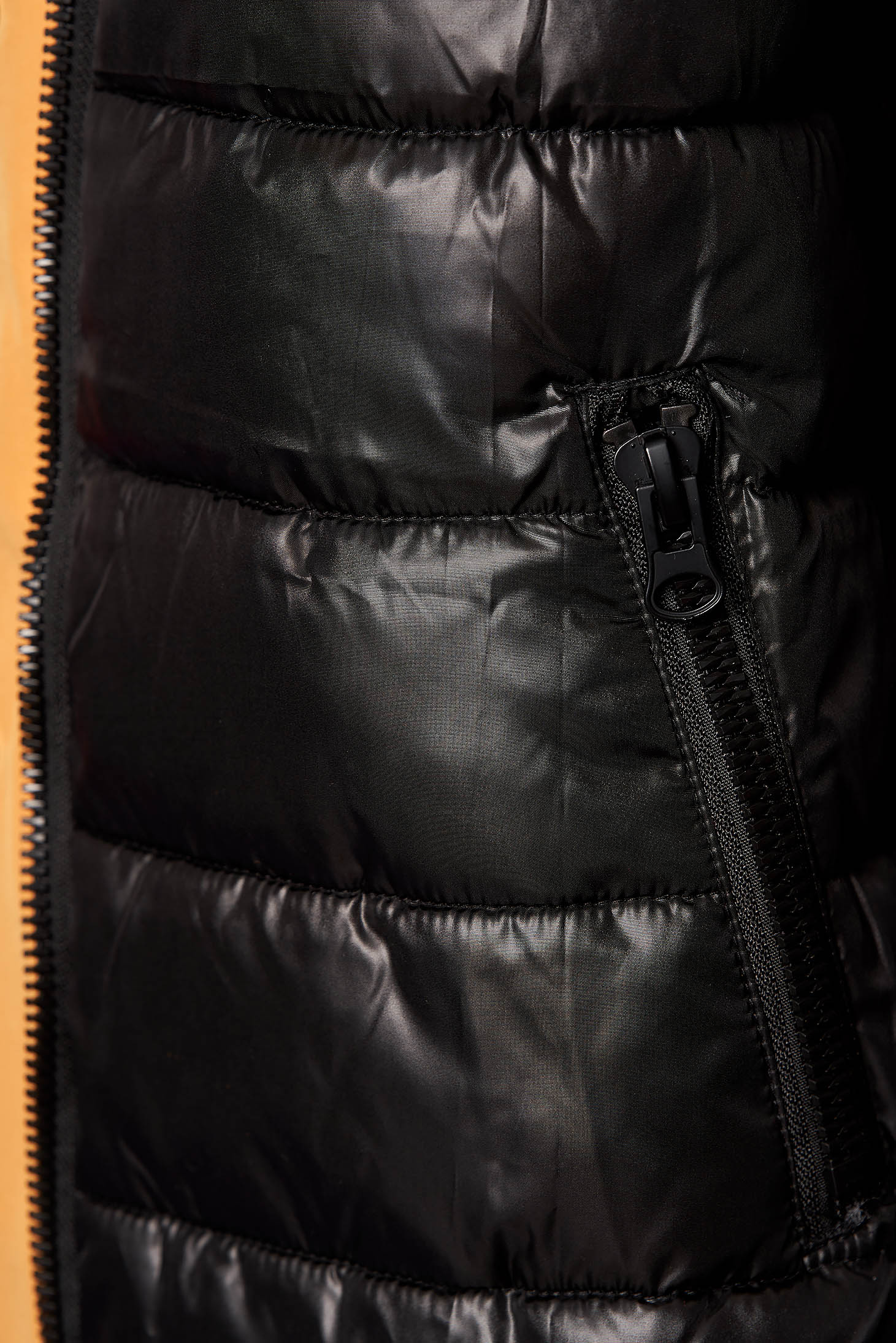 Mustársárga casual derékban zsinóros fix kapucnis bő szabású dzseki műszőrme díszítéssel kifordítható béléssel 4 - StarShinerS.hu