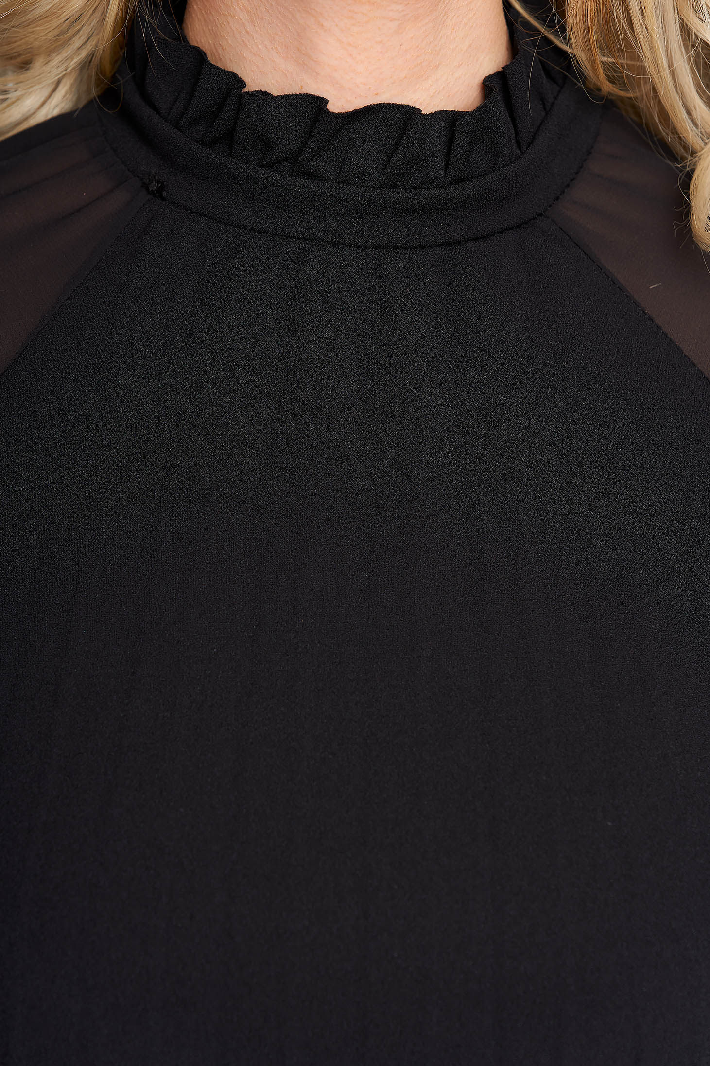 Black dress elegant short cut from veil fabric a-line long sleeved 4 - StarShinerS.com