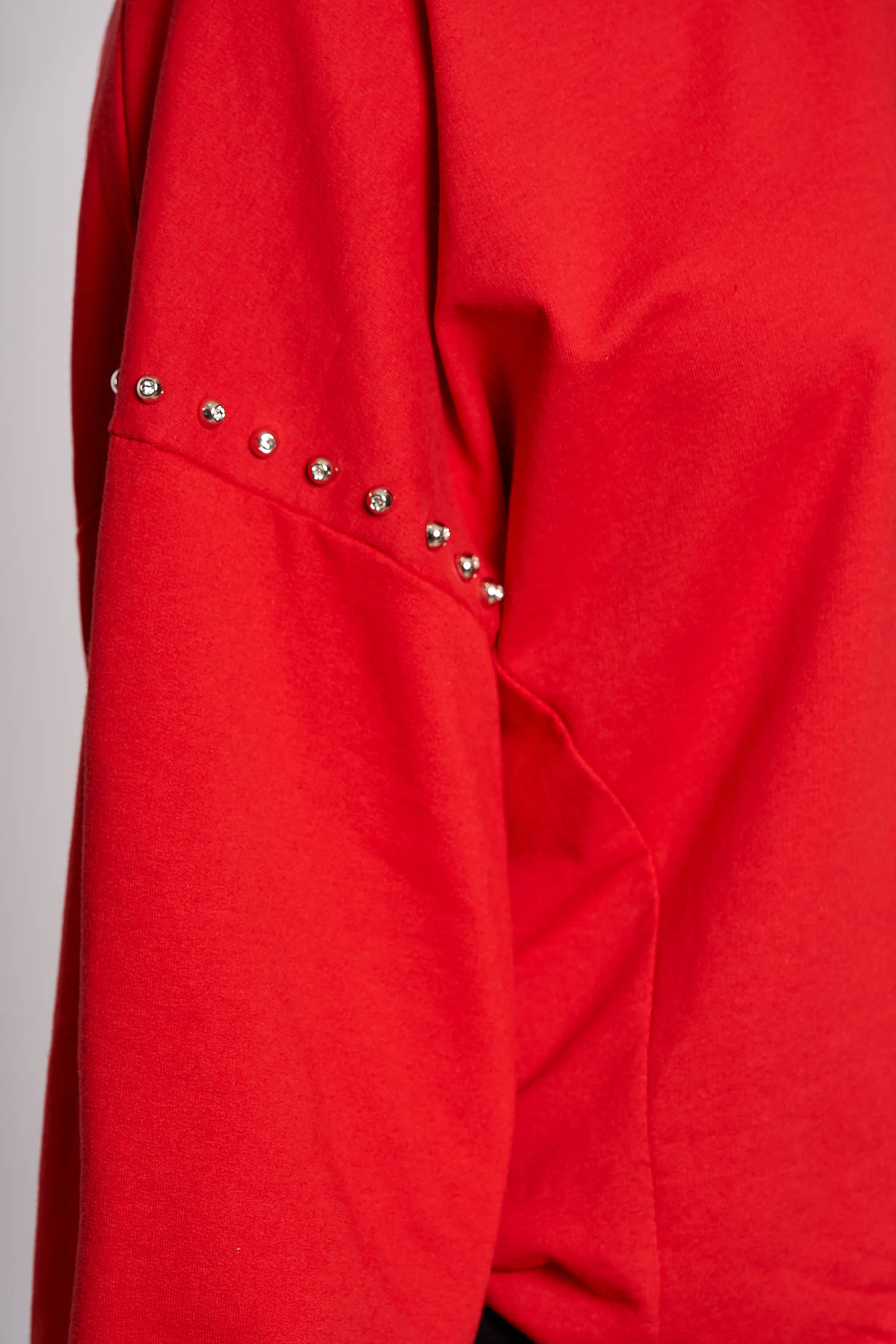 Red women`s blouse casual cotton short cut flared with crystal embellished details 4 - StarShinerS.com