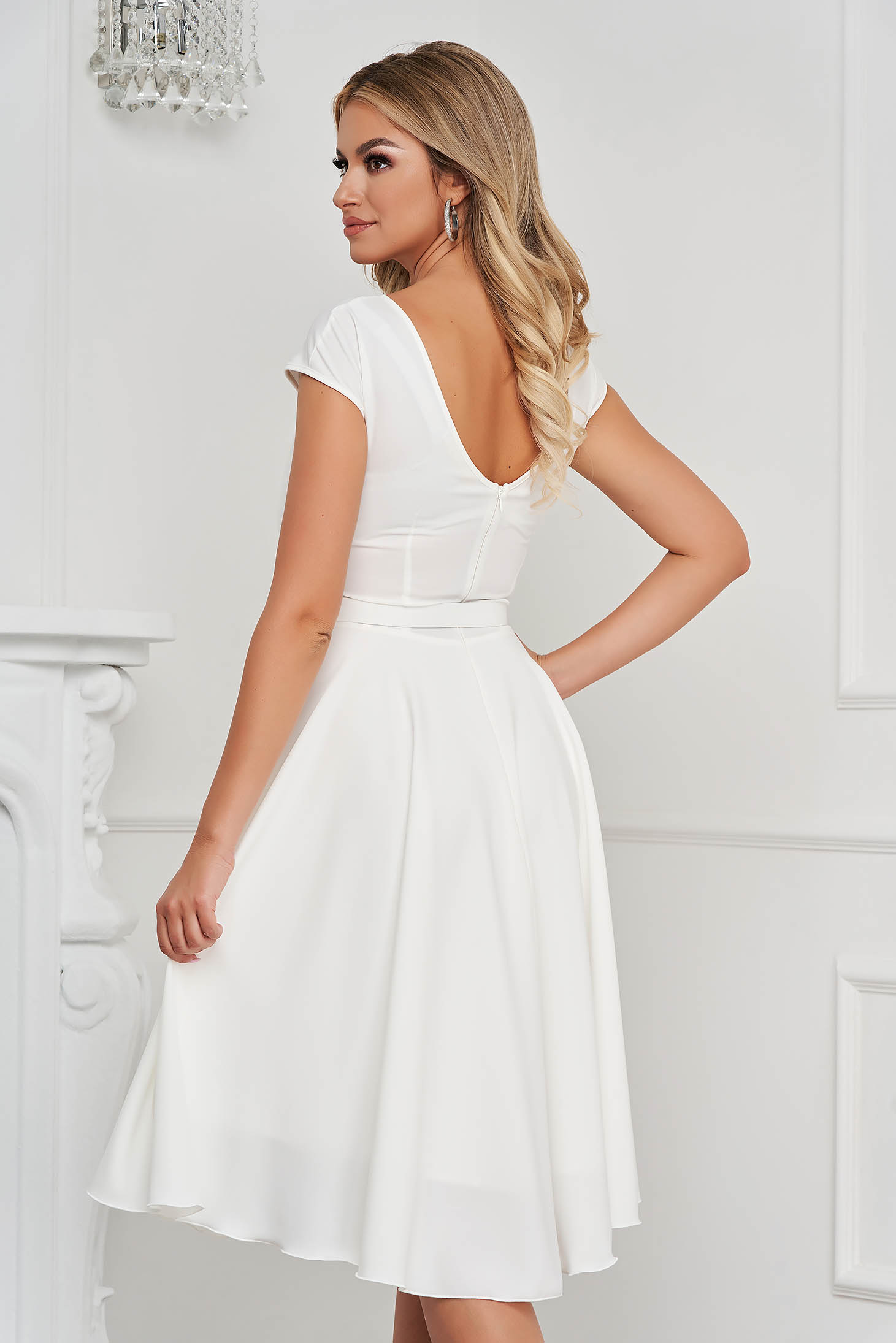 StarShinerS white dress elegant midi cloth accessorized with a waistband 2 - StarShinerS.com