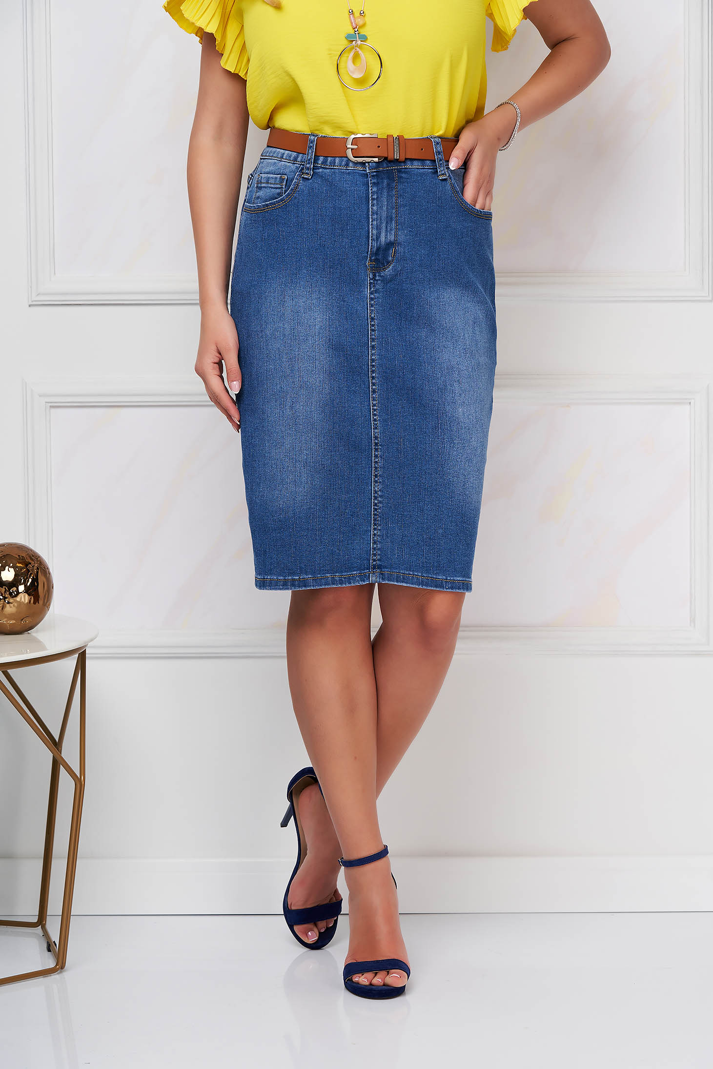 Blue skirt casual pencil denim high waisted