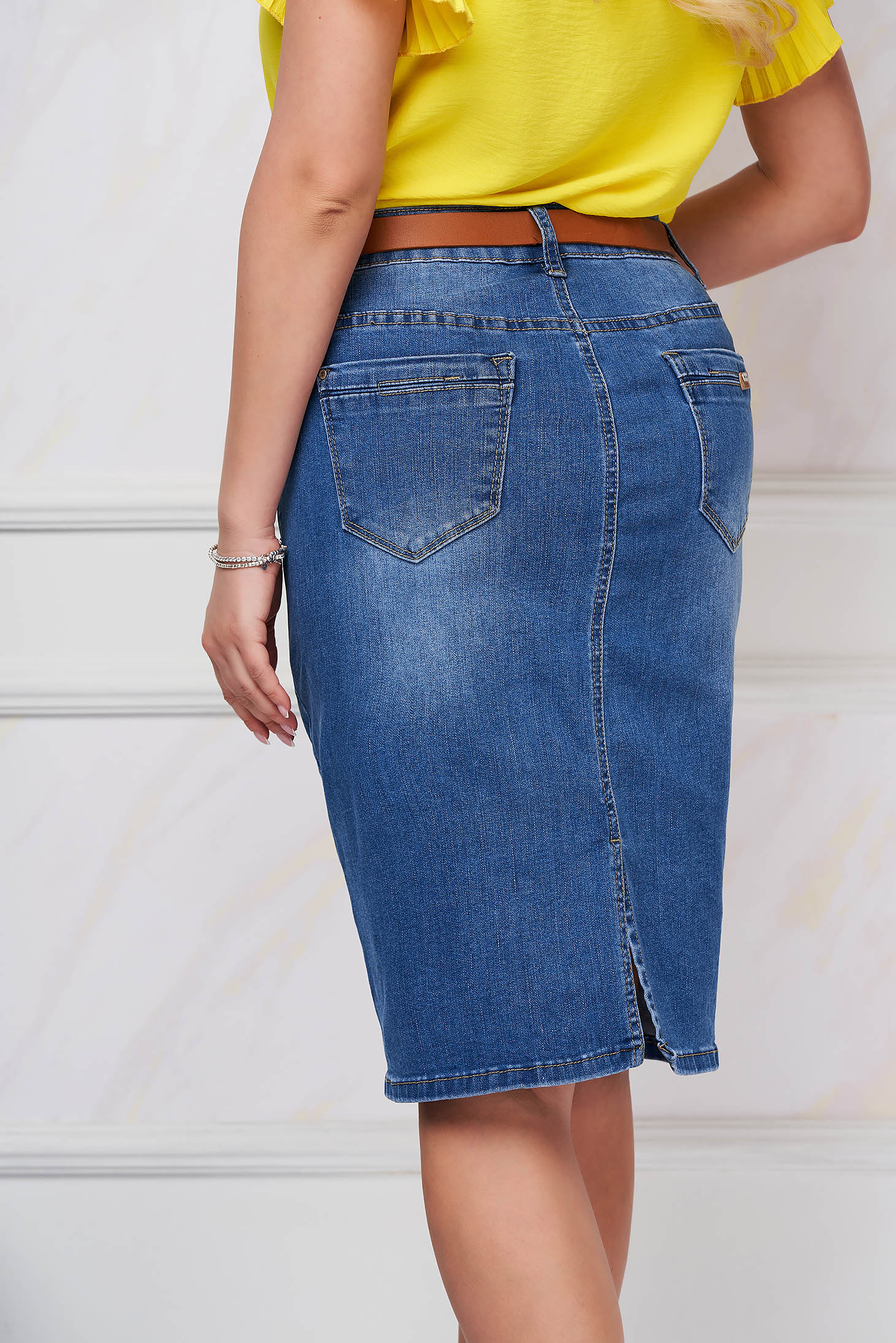 Blue skirt casual pencil denim high waisted