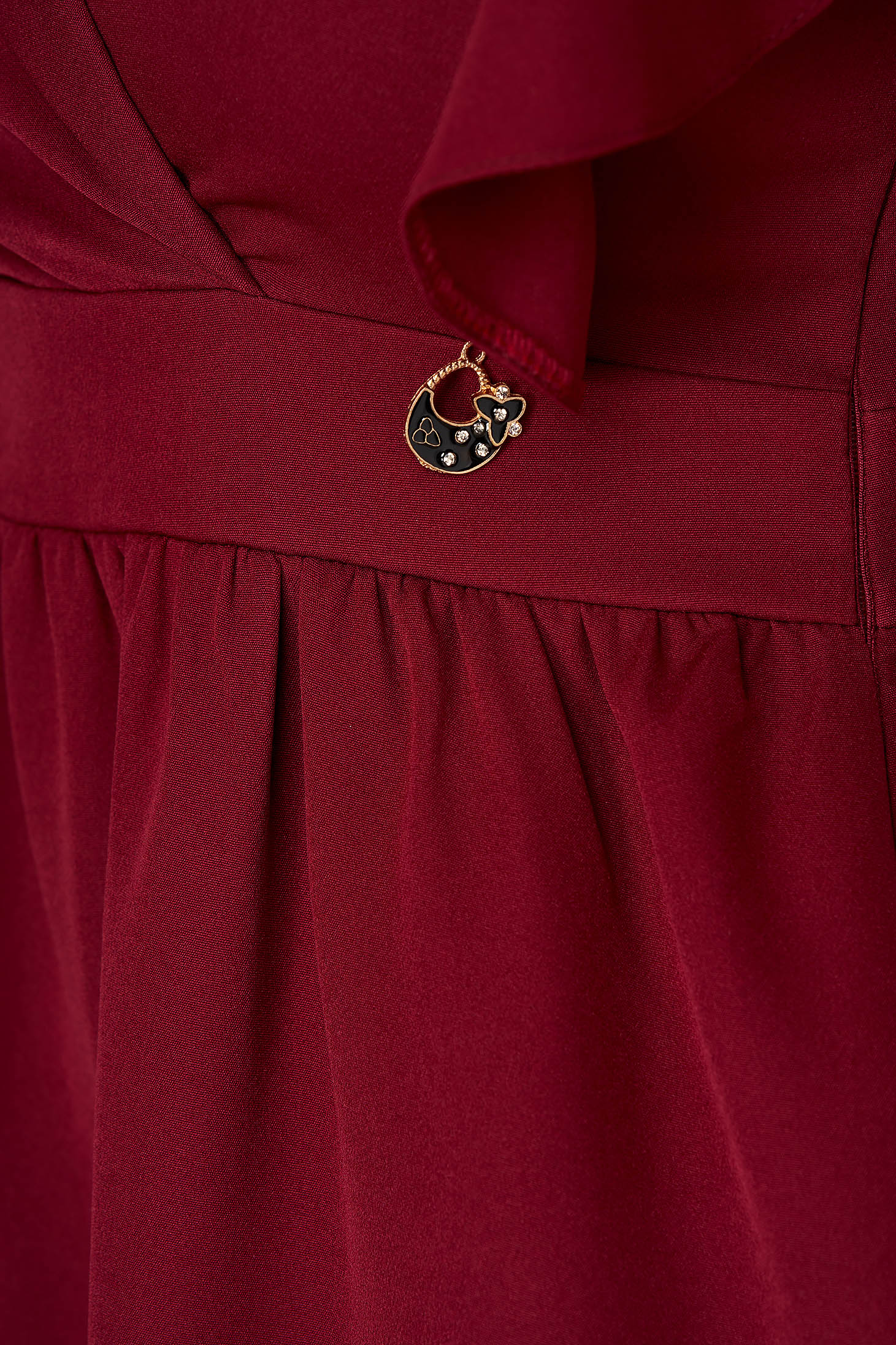 Burgundy dress elegant midi cloche cloth thin fabric with ruffled sleeves 4 - StarShinerS.com