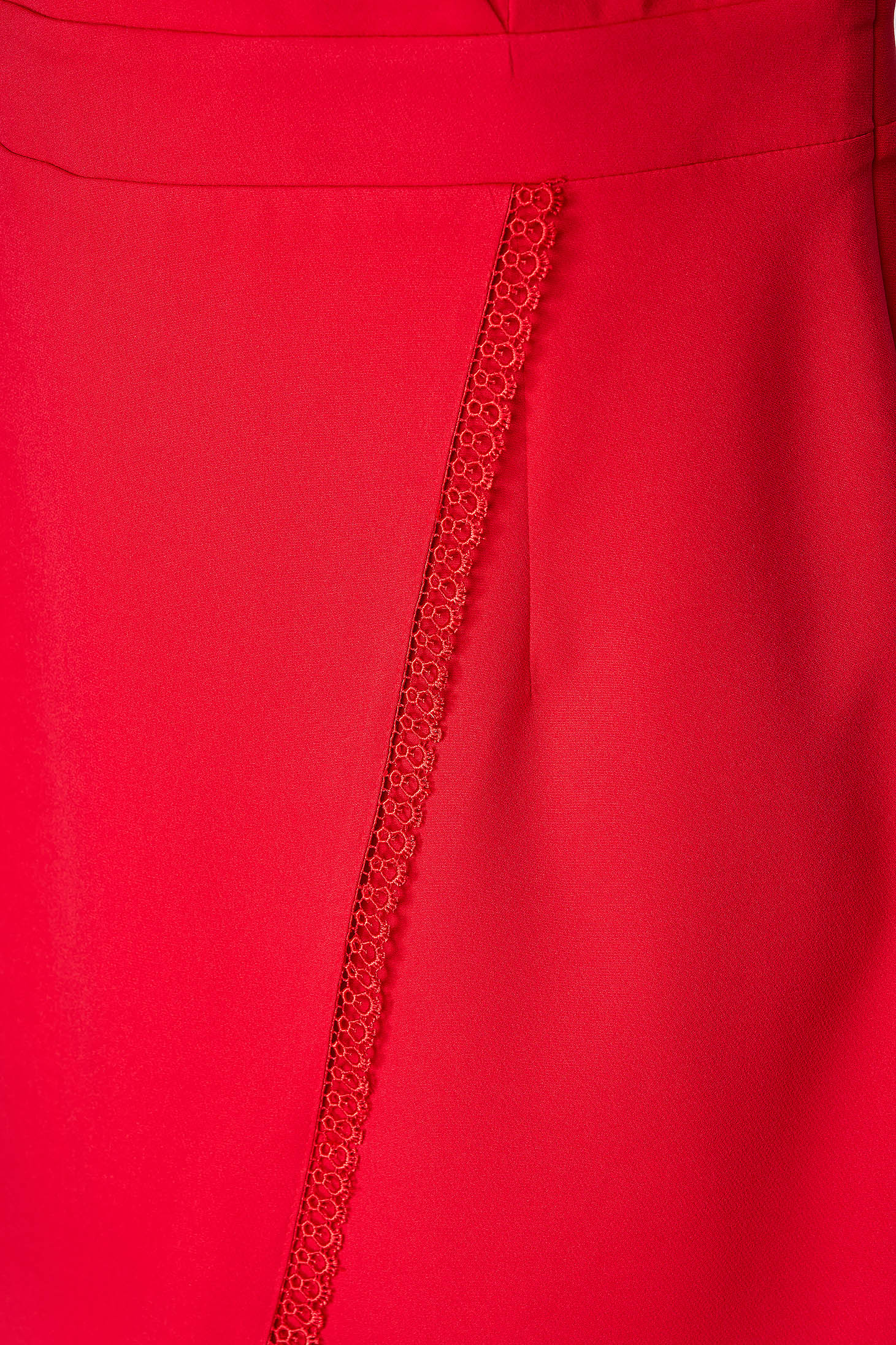 Piros elegáns ceruza ruha szövetből mély dekoltázzsal átlátszó ujjakkal 4 - StarShinerS.hu