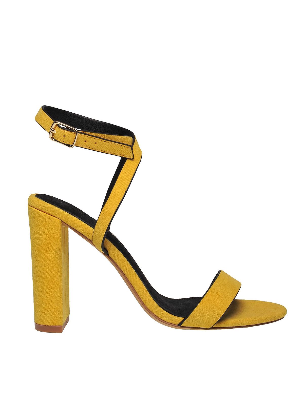 Yellow shoes casual chunky heel with thin straps from velvet fabric 2 - StarShinerS.com