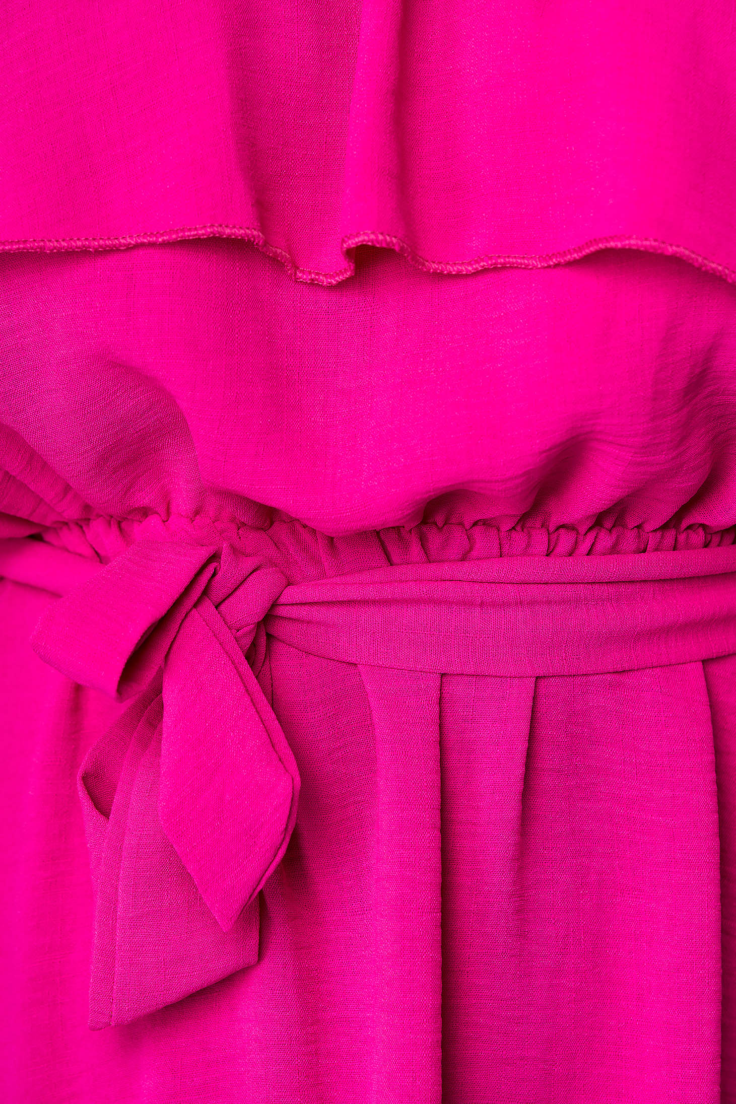 Fuchsia dress daily midi sleeveless off-shoulder frilly trim around cleavage line 4 - StarShinerS.com