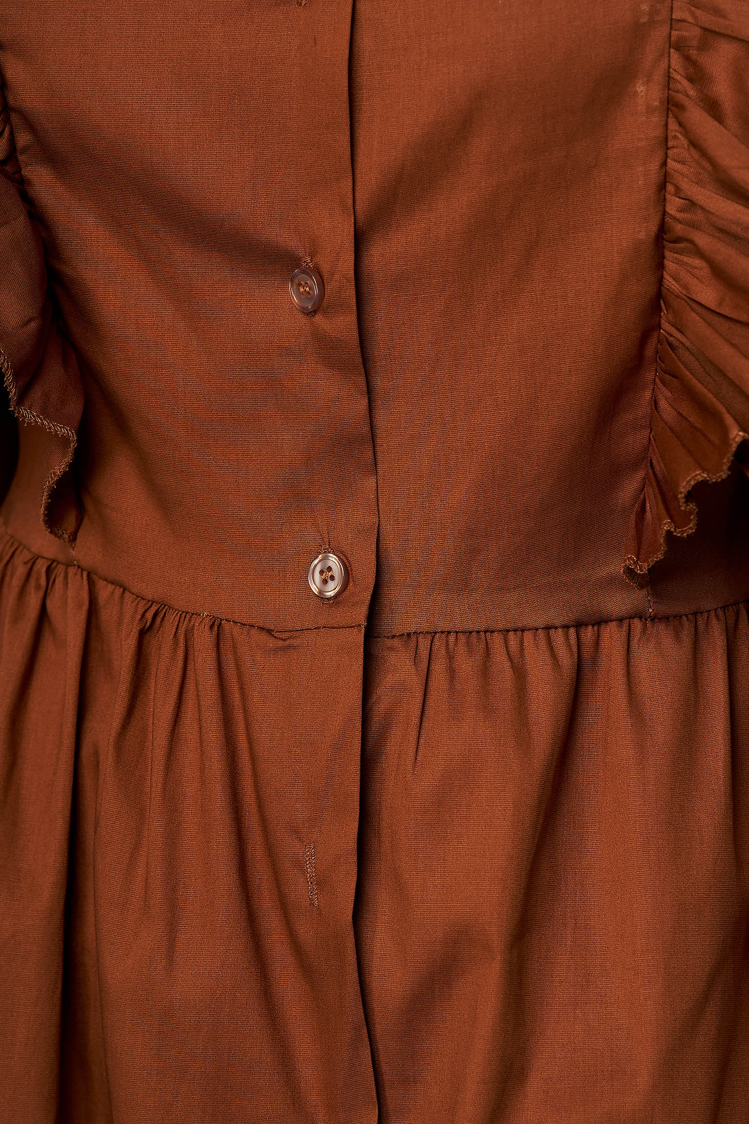 Brown dress daily flared 3/4 sleeve with ruffle details nonelastic cotton 4 - StarShinerS.com