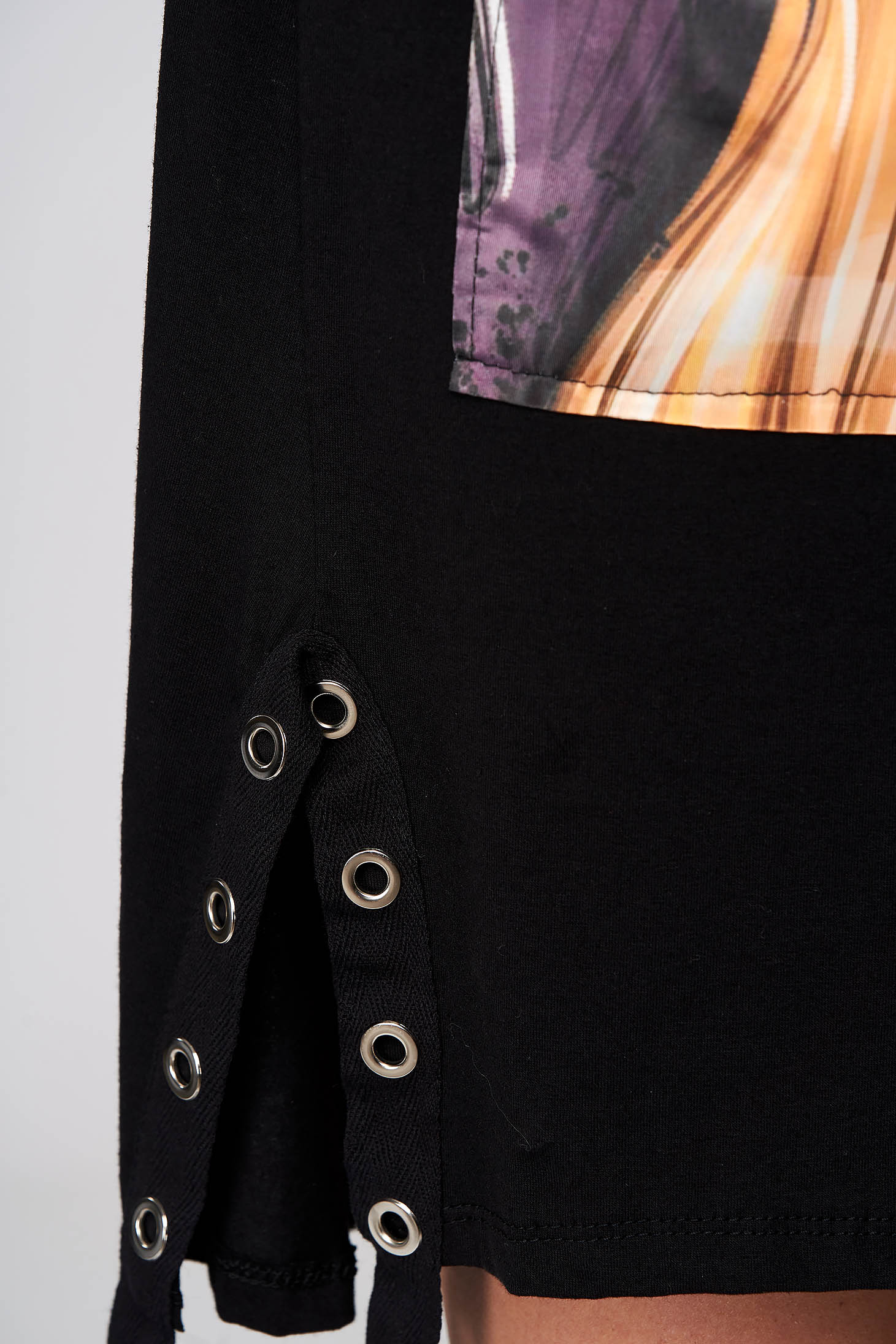 Fekete casual aszimetrikus bő szabású ruha enyhén elasztikus pamut 4 - StarShinerS.hu