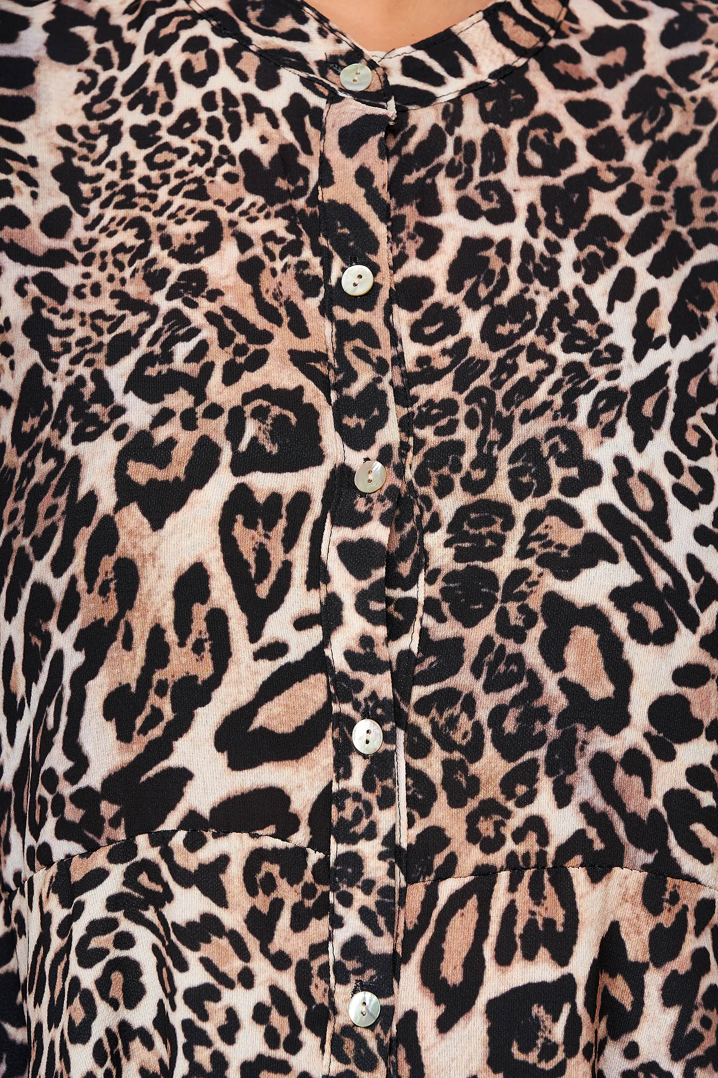 Krémszínű casual aszimetrikus bő szabású női ing vékony anyagból állatmintás 3 - StarShinerS.hu