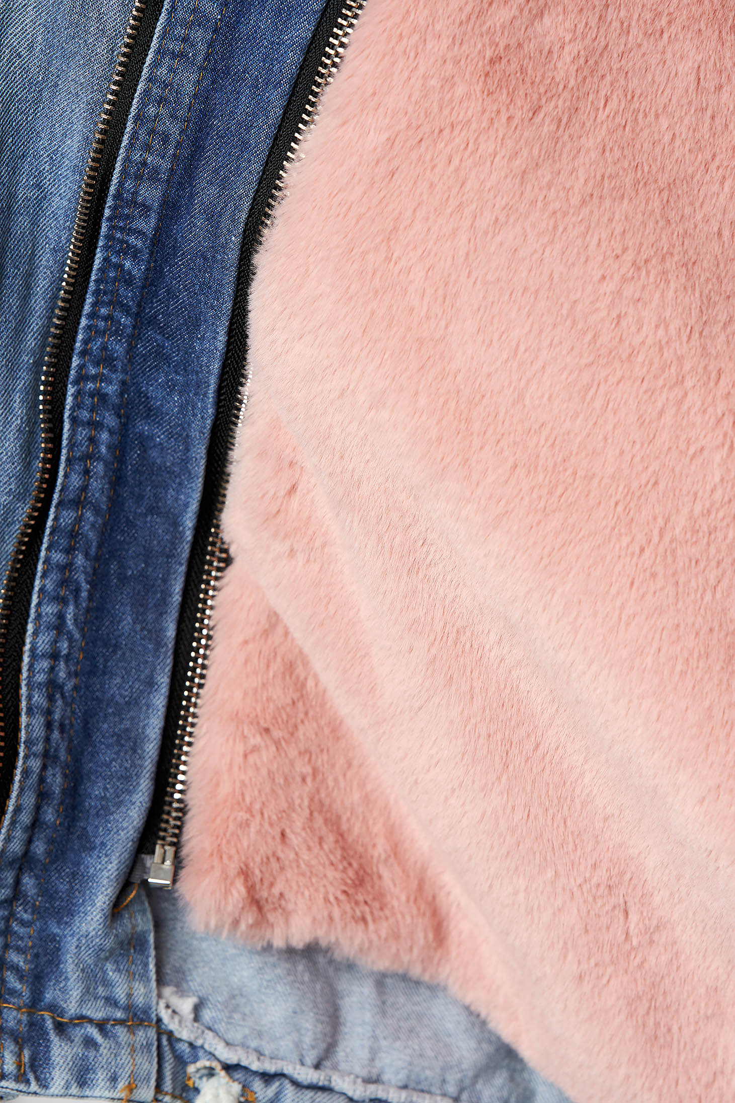 Pink casual dzseki farmerből bundabélessel ellátva szőrme gallér 5 - StarShinerS.hu