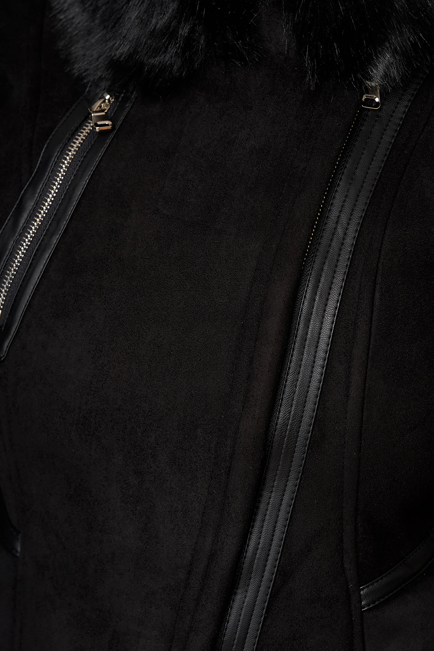 Fekete dzseki casual szintetikus fordított bőr felsőrész bundabélessel ellátva 4 - StarShinerS.hu