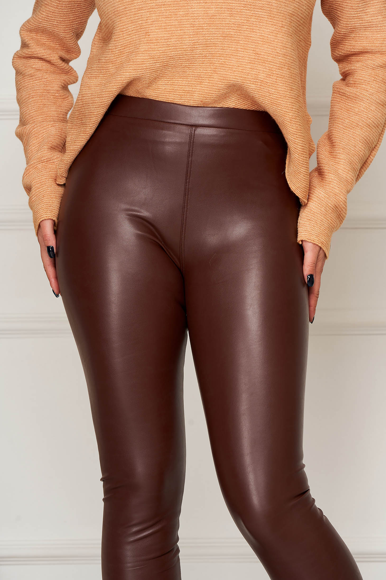 From ecological leather high waisted elastic waist burgundy tights 3 - StarShinerS.com