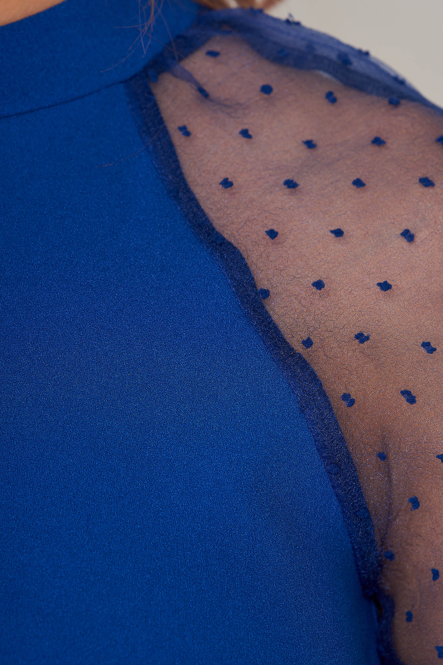 Rochie StarShinerS albastra eleganta midi din material usor elastic cu maneci din dantela 4 - StarShinerS.ro