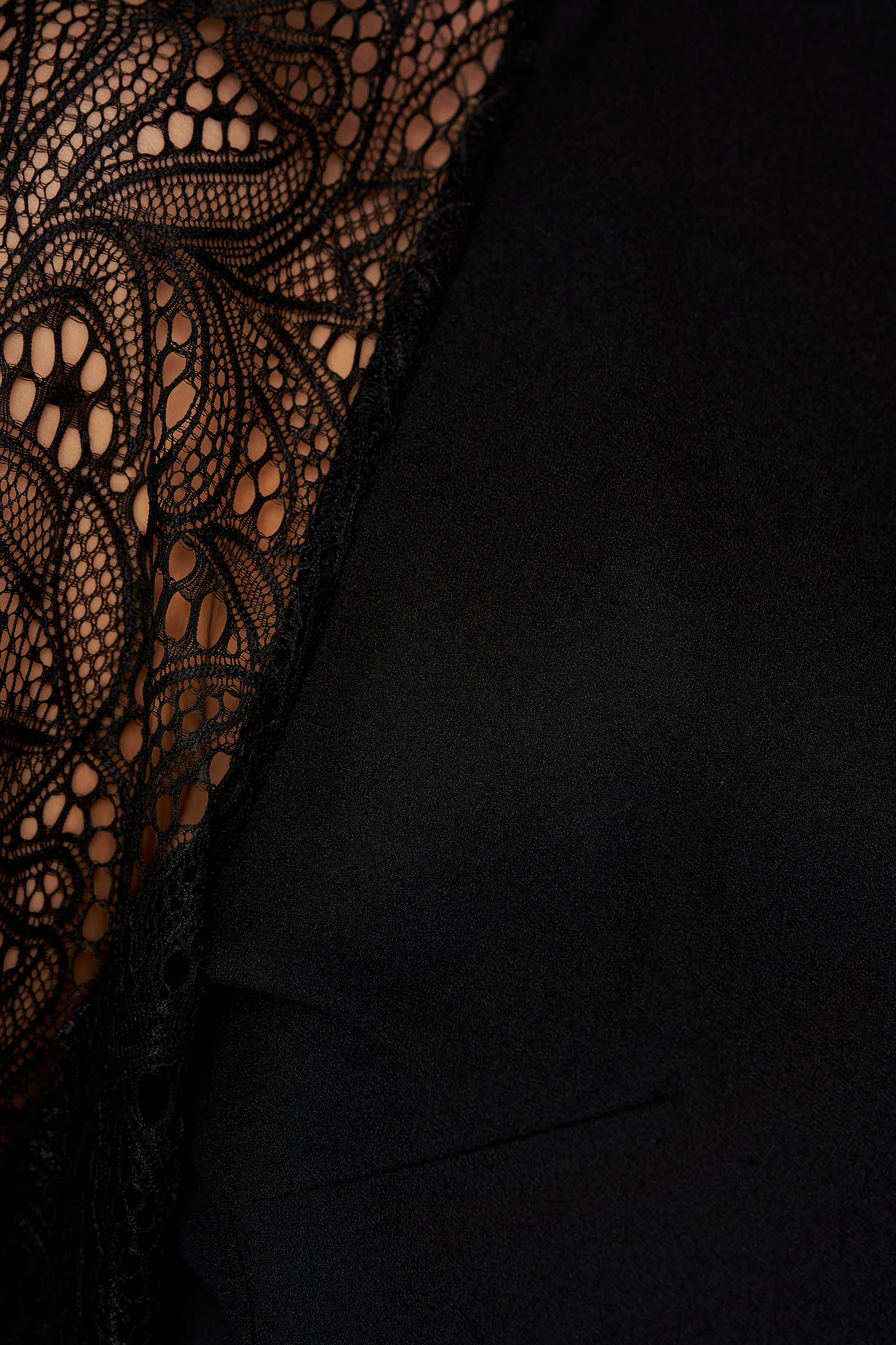 Fekete StarShinerS elegáns bő szabású midi ruha enyhén rugalmas anyagból csipke ujj 4 - StarShinerS.hu