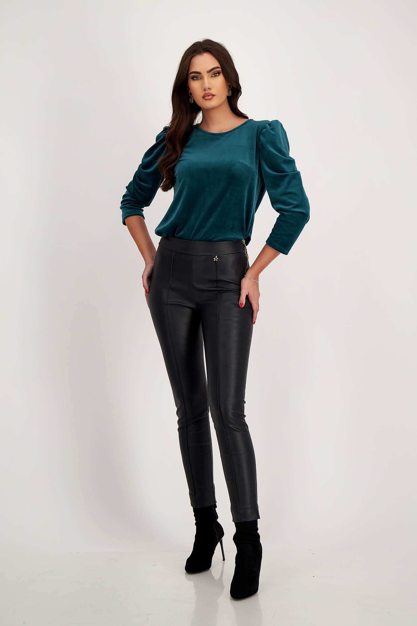 Black tapered high waist faux leather pants - StarShinerS 2 - StarShinerS.com