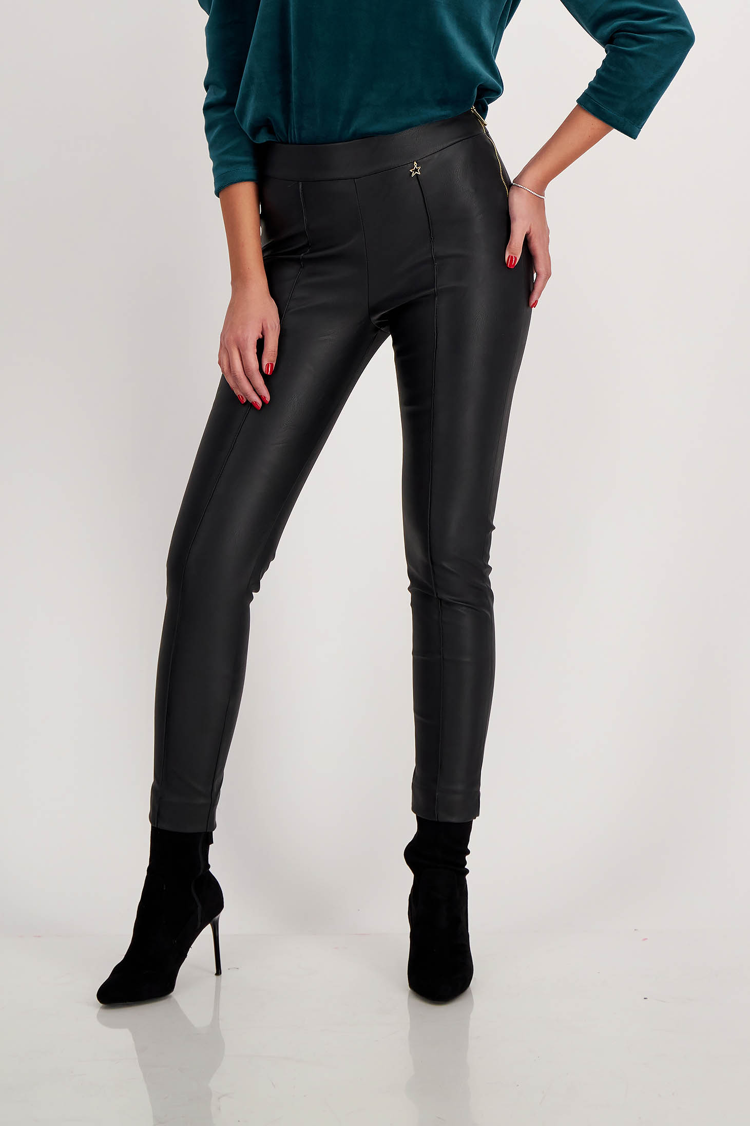 Black tapered high waist faux leather pants - StarShinerS 6 - StarShinerS.com