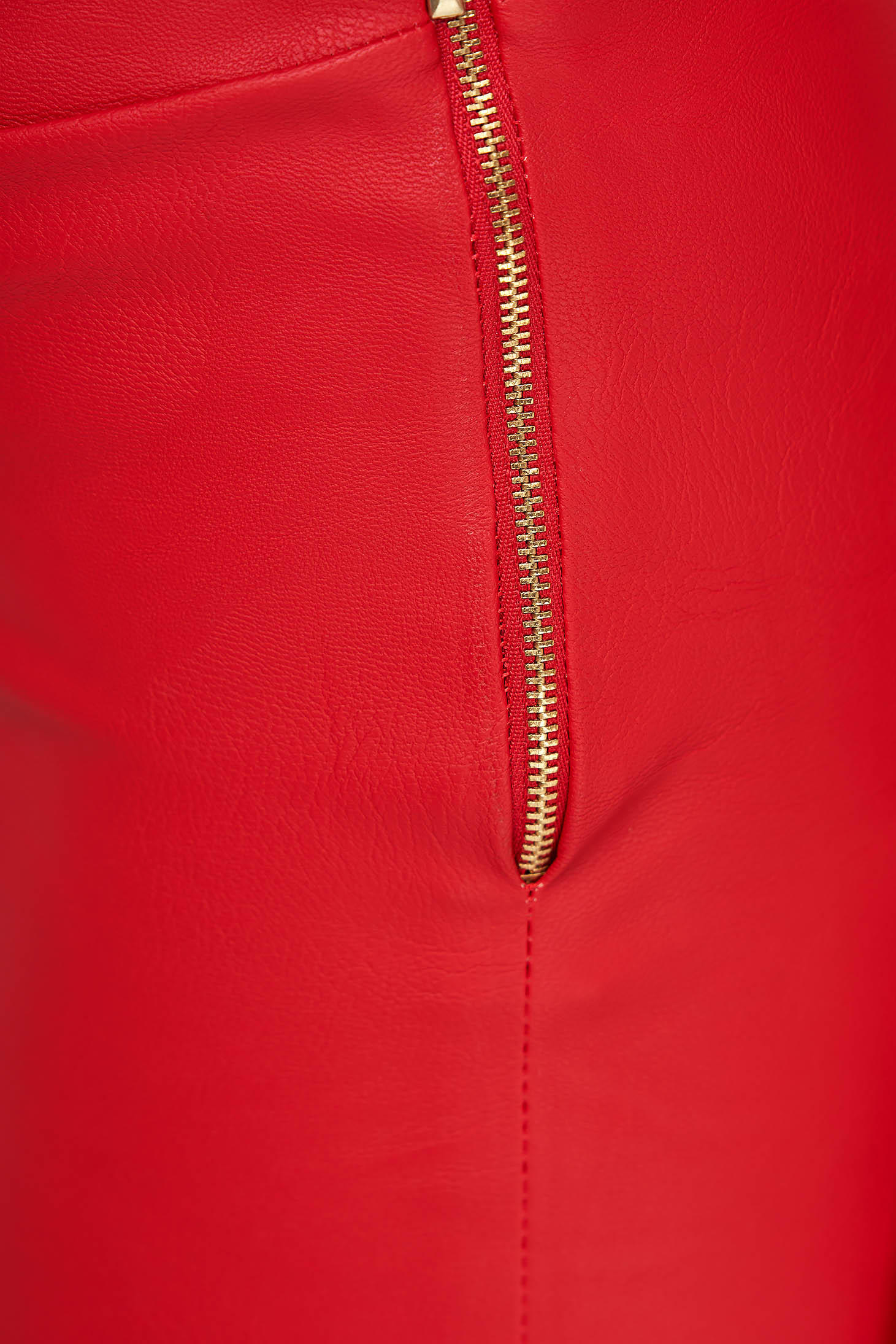 Pantaloni din piele ecologica rosii conici cu talie inalta - StarShinerS 6 - StarShinerS.ro