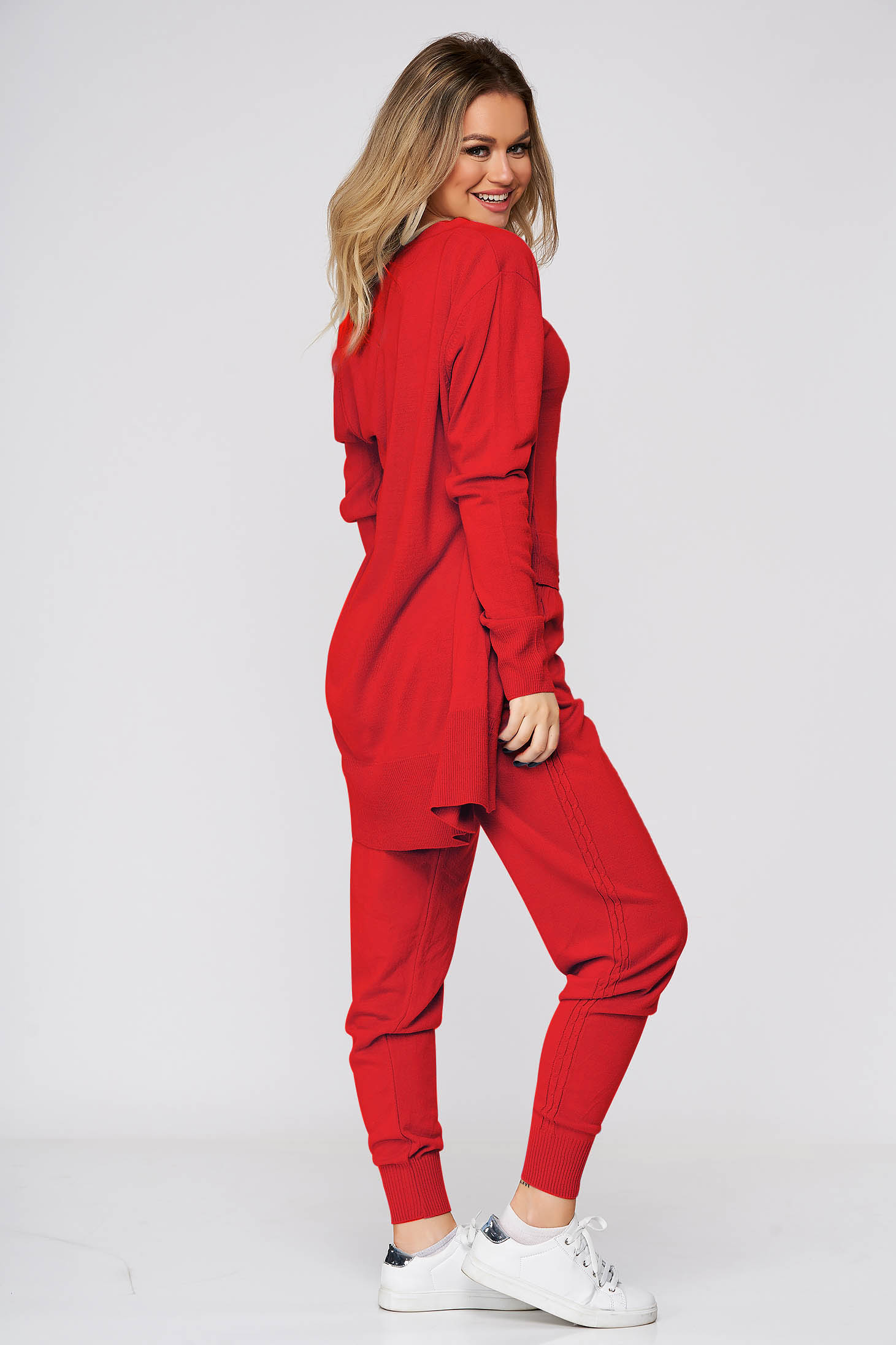 Casual knitted fabric red sport 2 pieces women`s sweater 4 - StarShinerS.com