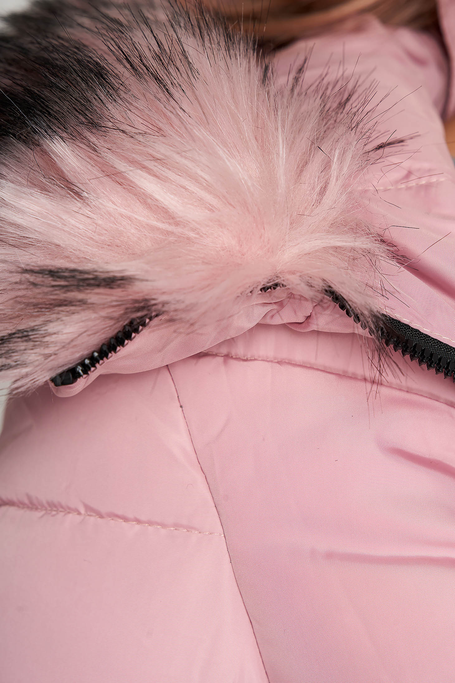 Pink jacket casual short cut from slicker with faux fur accessory 5 - StarShinerS.com