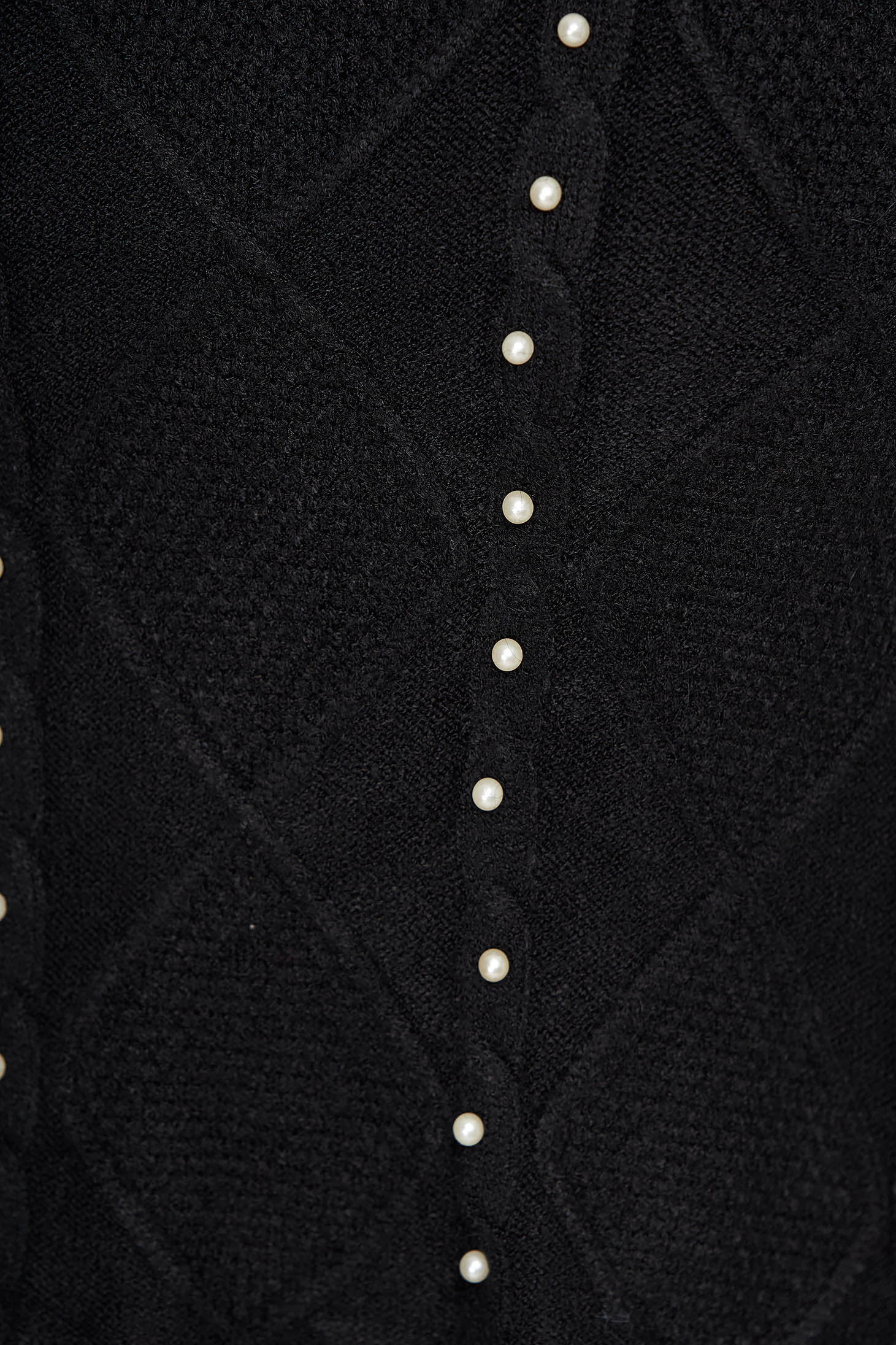 Pulover SunShine negru casual tricotat cu croi larg cu aplicatii cu perle si volanase la terminatie 4 - StarShinerS.ro