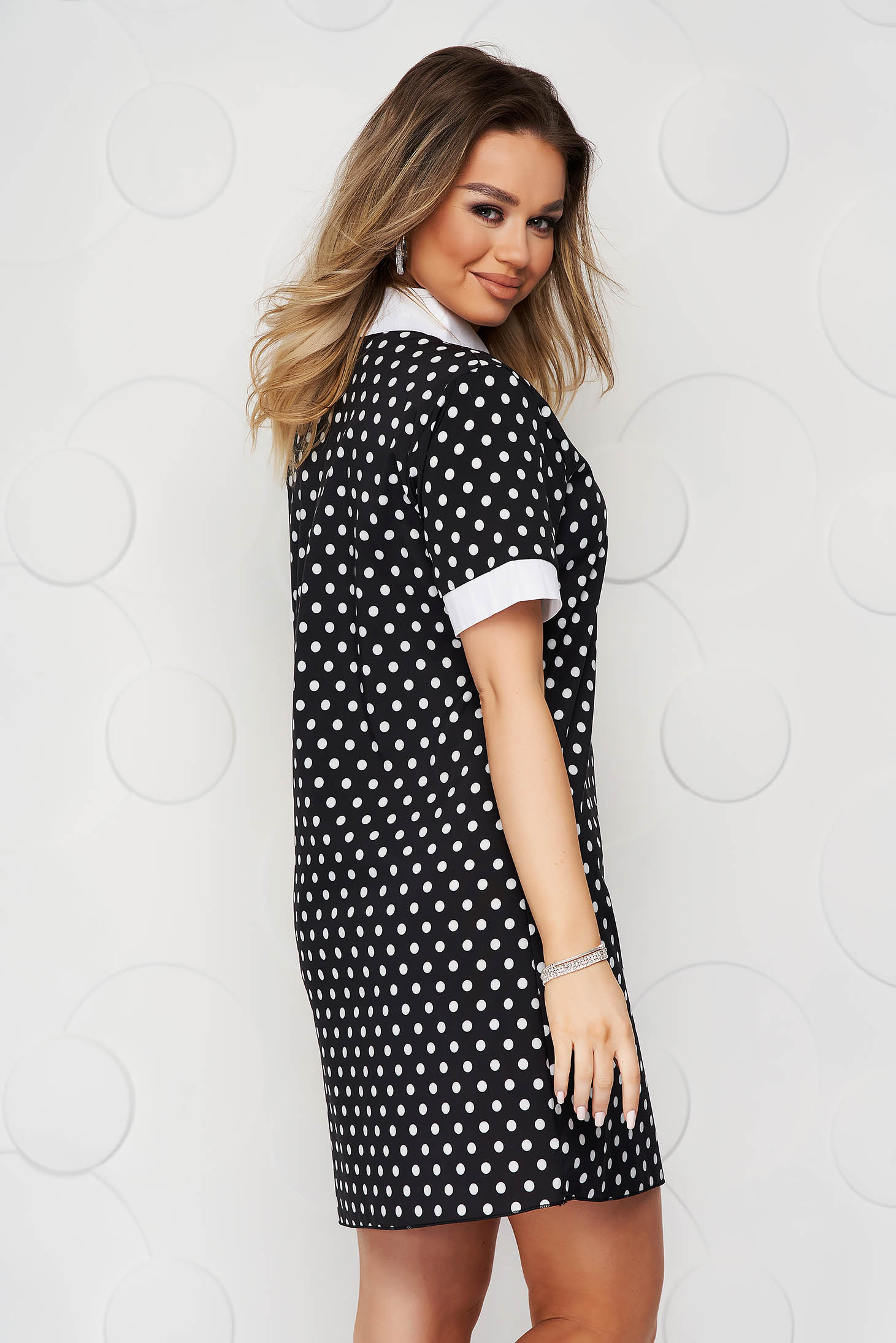 Black dress dots print airy fabric straight 3 - StarShinerS.com