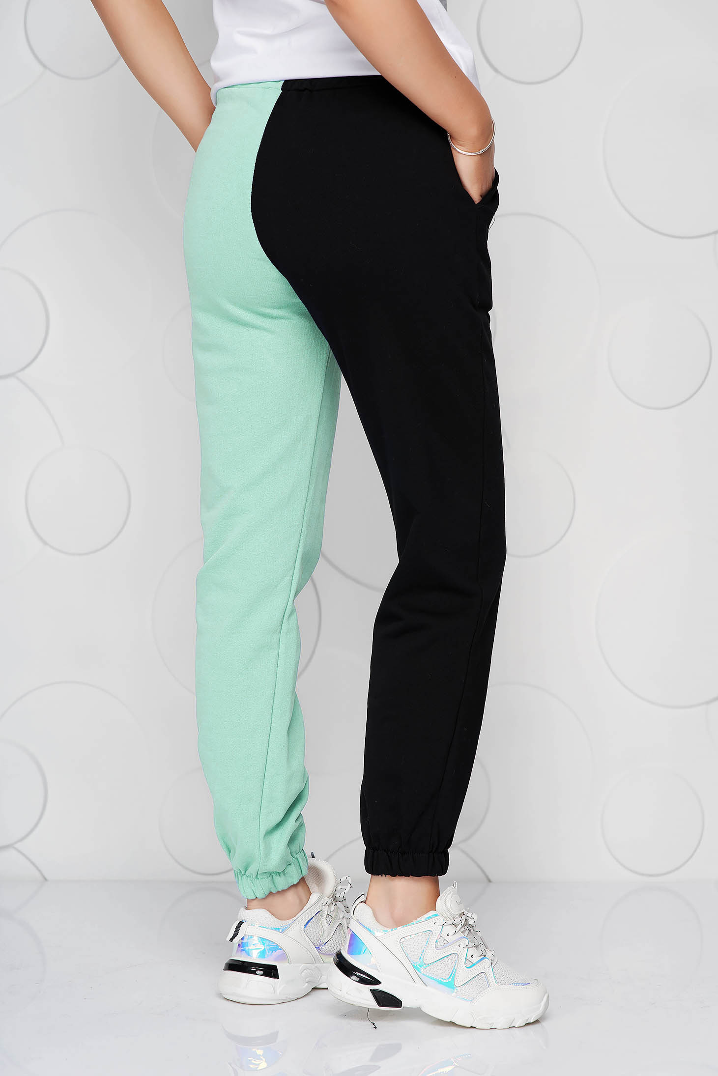 Pantaloni SunShine verzi din bumbac cu talie inalta cu elastic in talie 3 - StarShinerS.ro