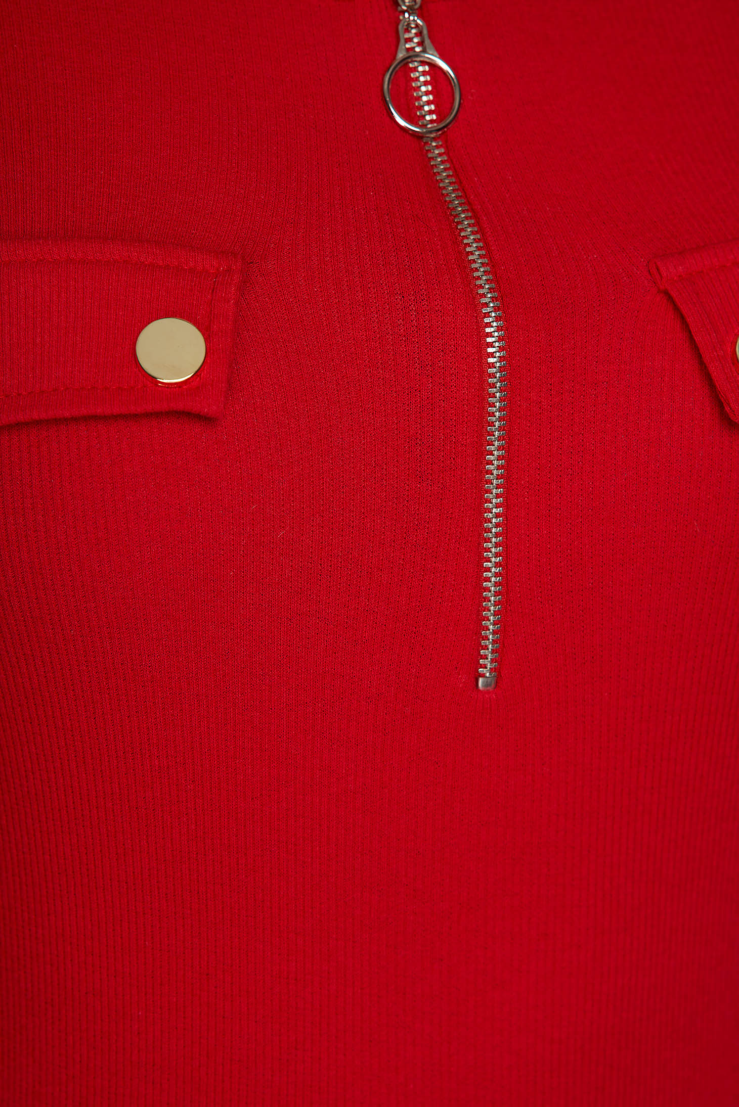 Bluza dama SunShine rosie mulata din material reiat din bumbac accesorizata cu fermoar si cu nasturi aurii 4 - StarShinerS.ro