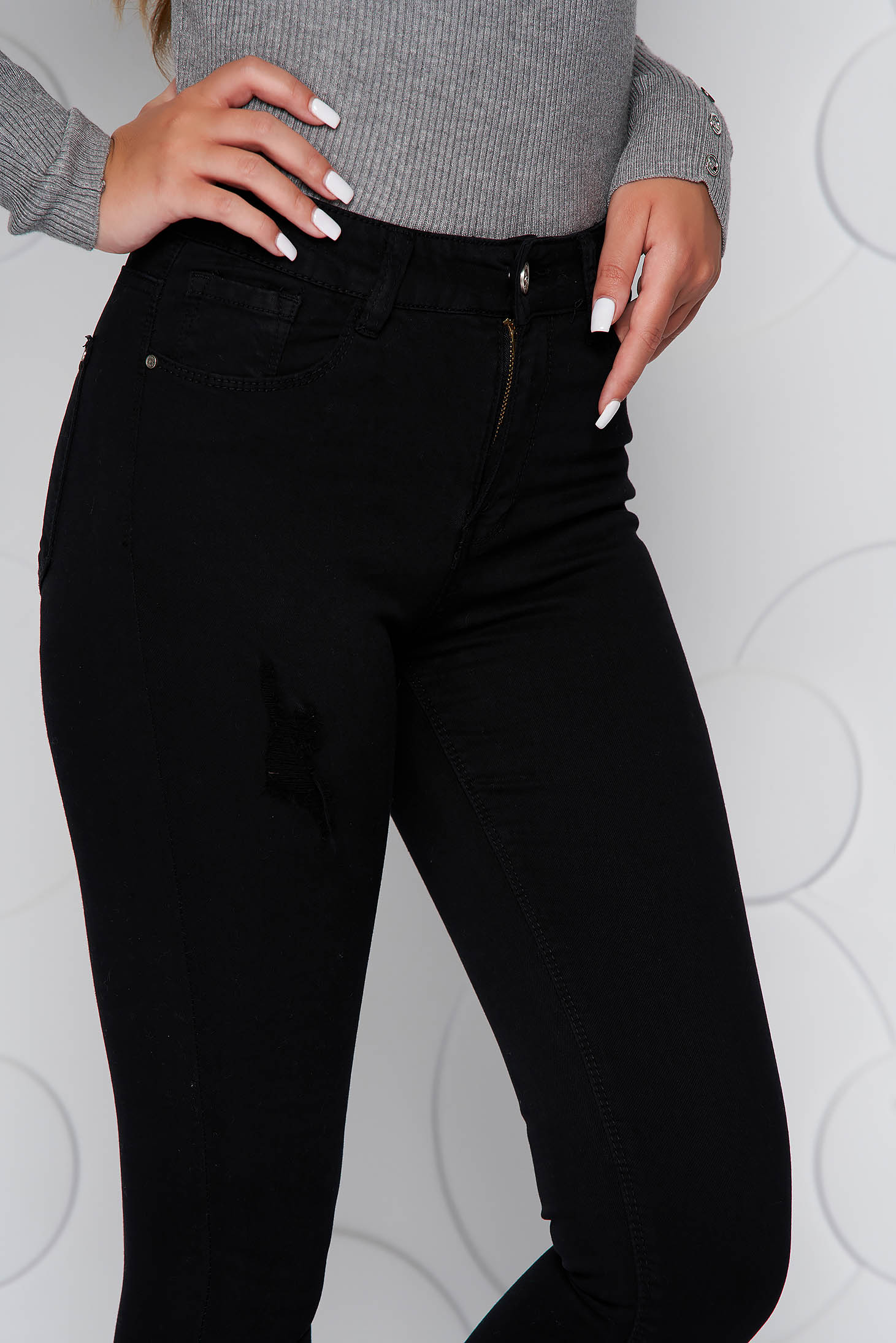 Black high waisted skinny denim jeans with bead applications - SunShine 3 - StarShinerS.com