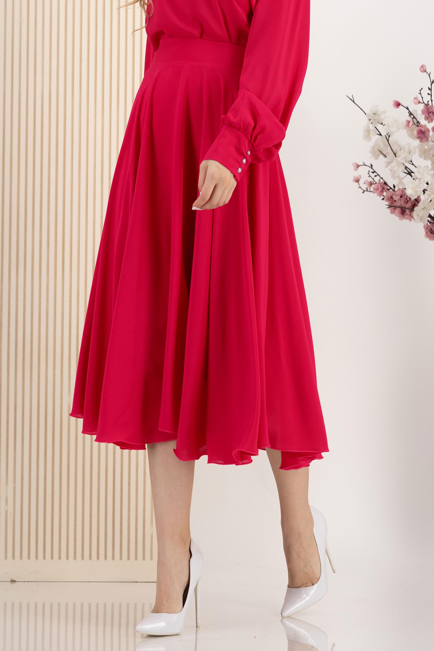 Fusta din voal fuchsia midi in clos cu talie inalta - StarShinerS 4 - StarShinerS.ro