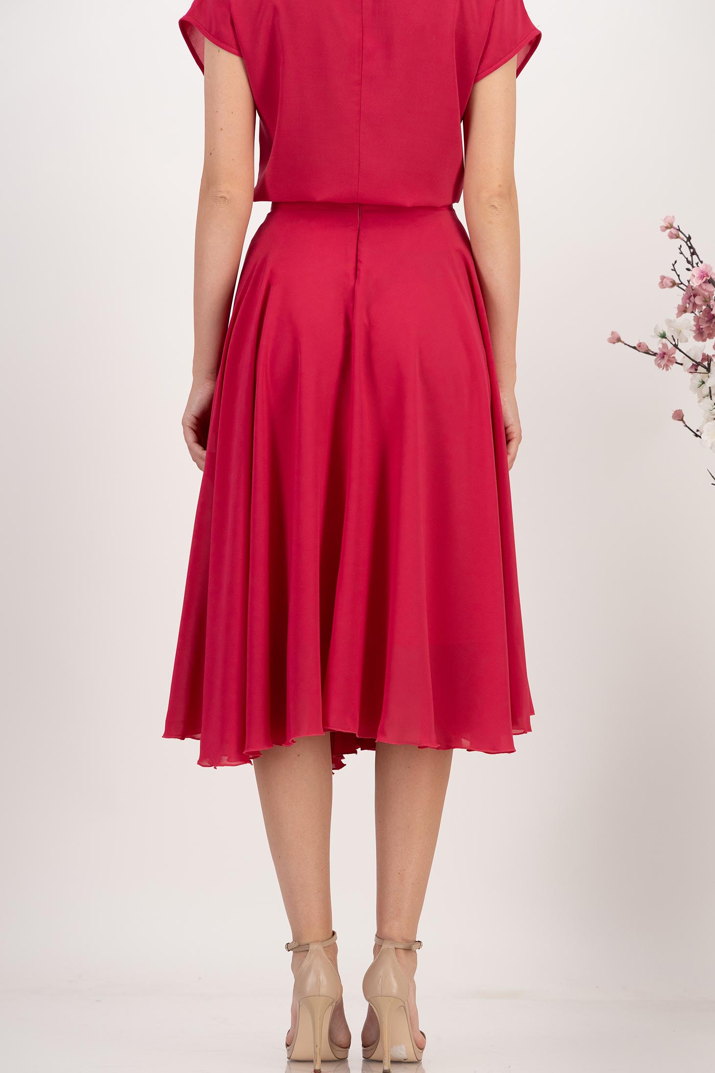 Fusta din voal fuchsia midi in clos cu talie inalta - StarShinerS 4 - StarShinerS.ro