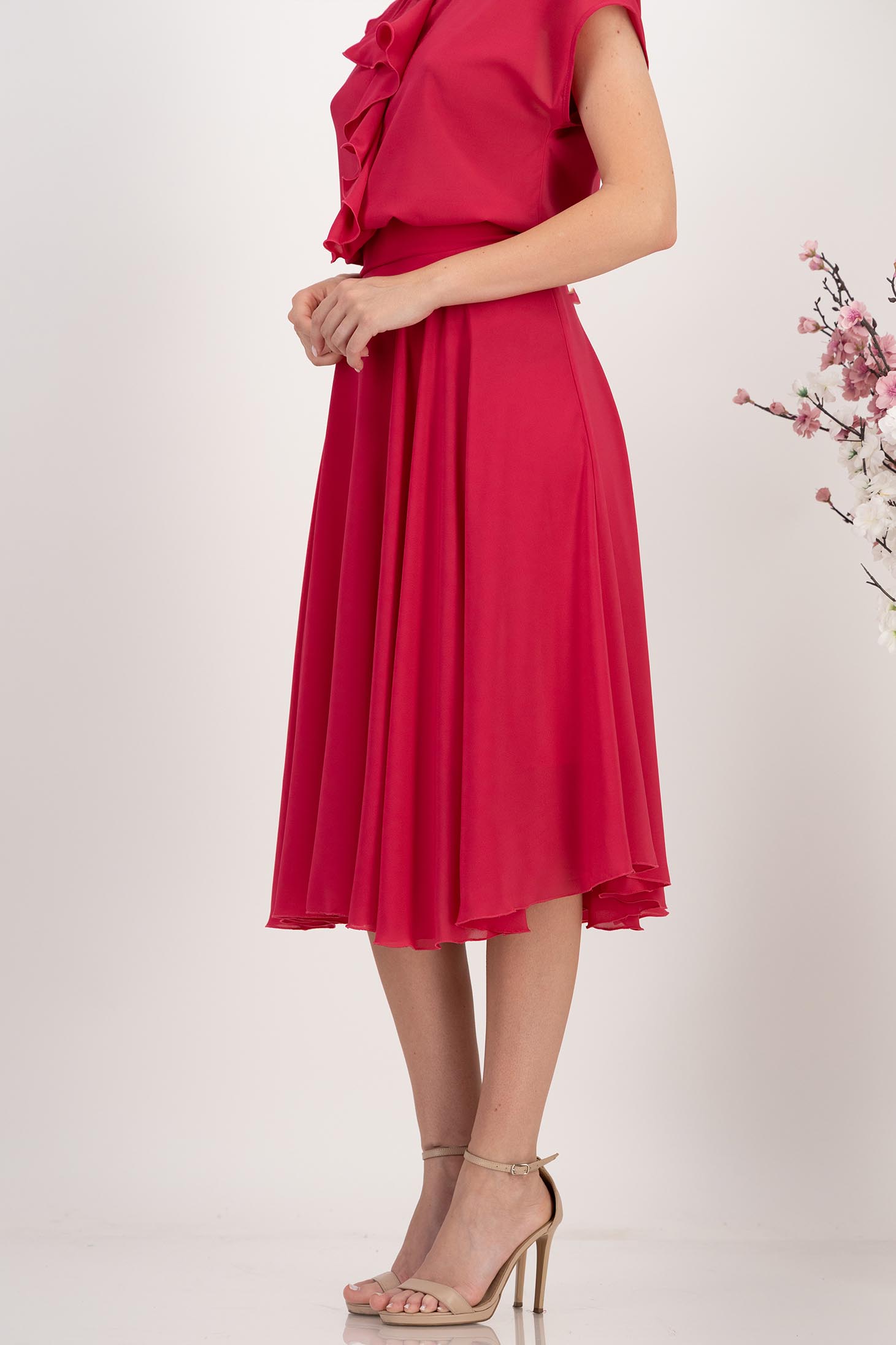 Fusta din voal fuchsia midi in clos cu talie inalta - StarShinerS 3 - StarShinerS.ro