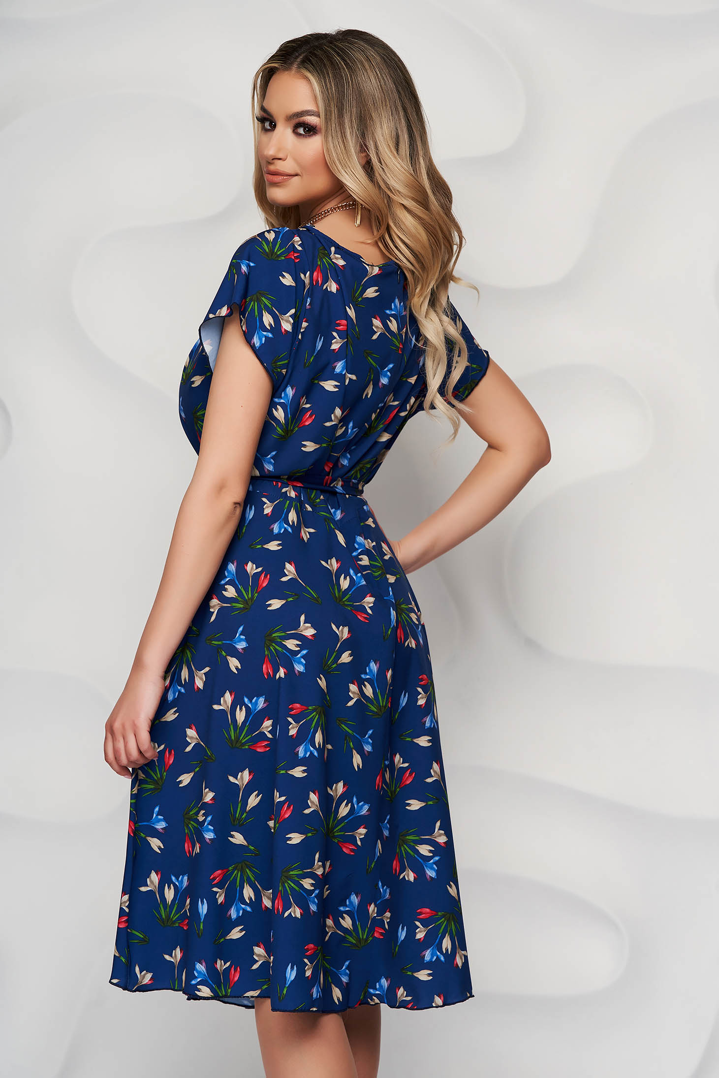 Darkblue dress with floral print a-line thin fabric airy fabric ...